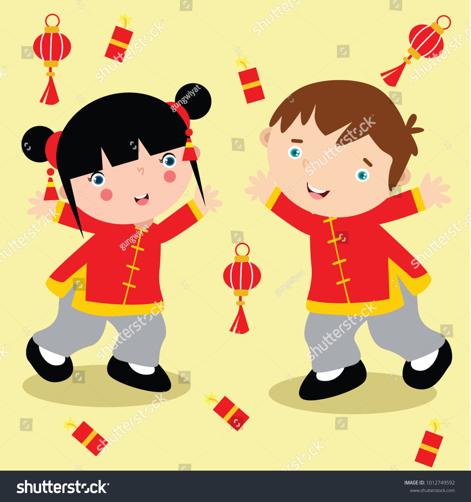 Cute Little Chinese Children Cartoon Illustration Stock Vector (Royalty ...