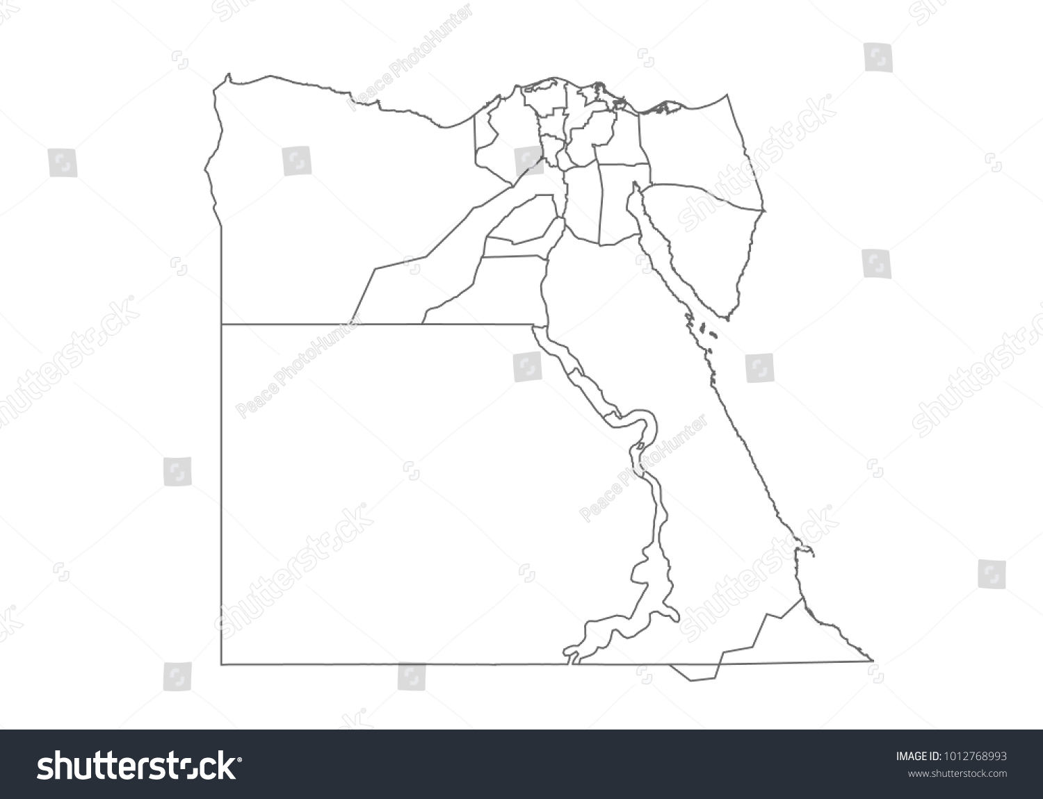 Egypt Map Country Borders Thin Black Stock Vector (Royalty Free