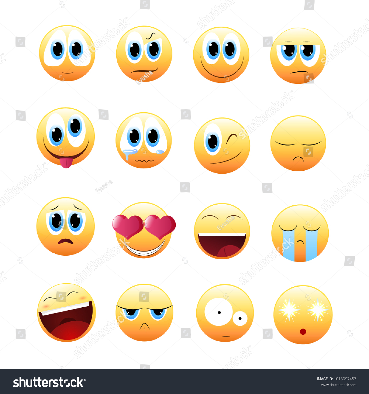 Collection Emoticons Set Emotion Characters Emoji Stock Vector (Royalty ...