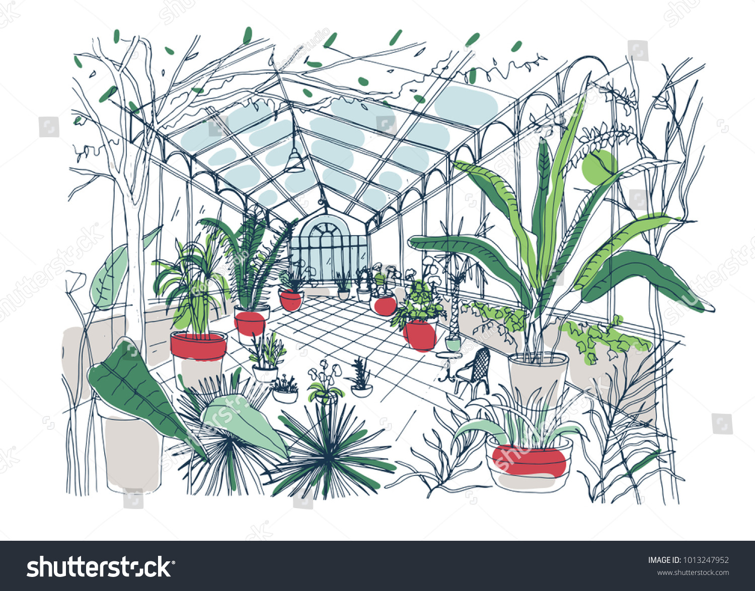 Freehand Drawing Interior Botanical Garden Full Stock Vector (Royalty ...