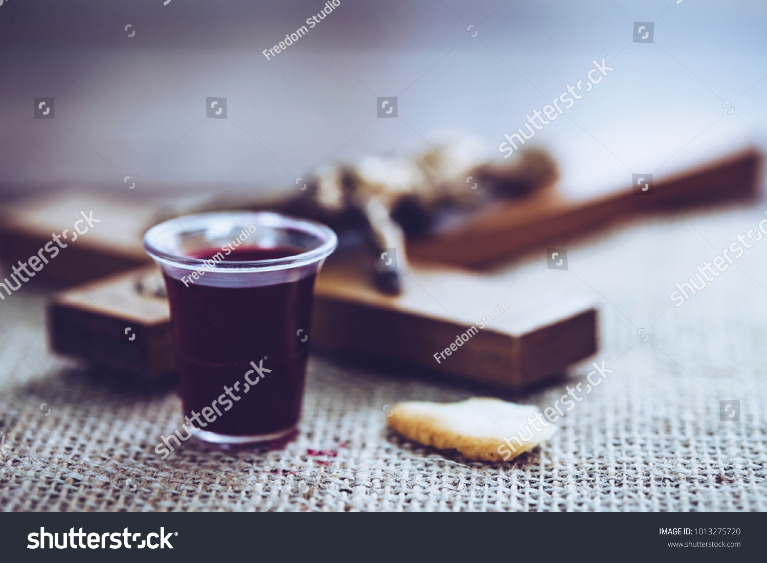 Closeup Wine Glasses Picec Cracker Communion Stock Photo 1013275720 ...