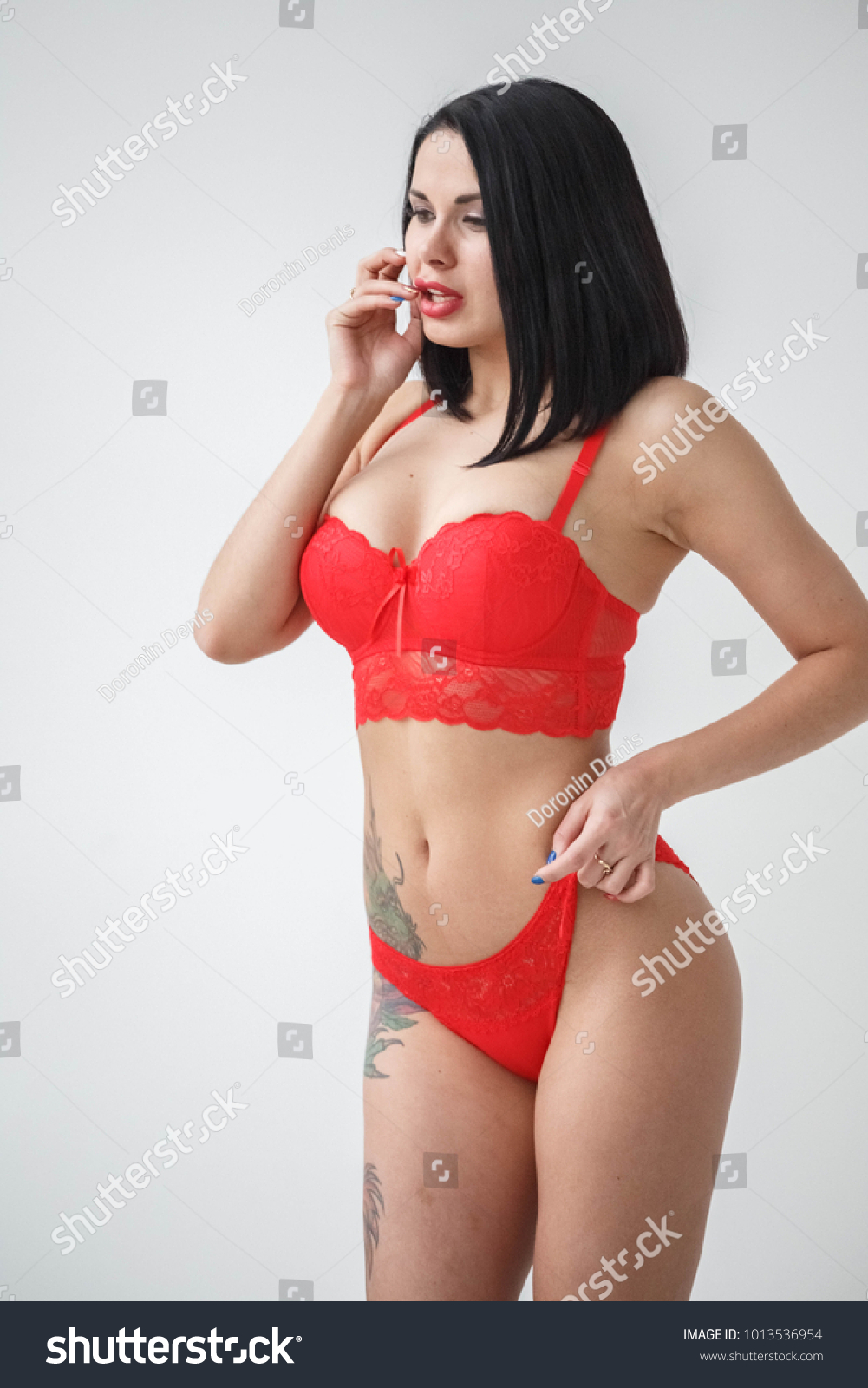 Sexy Asian Girl Wearing Red Shirt Stock