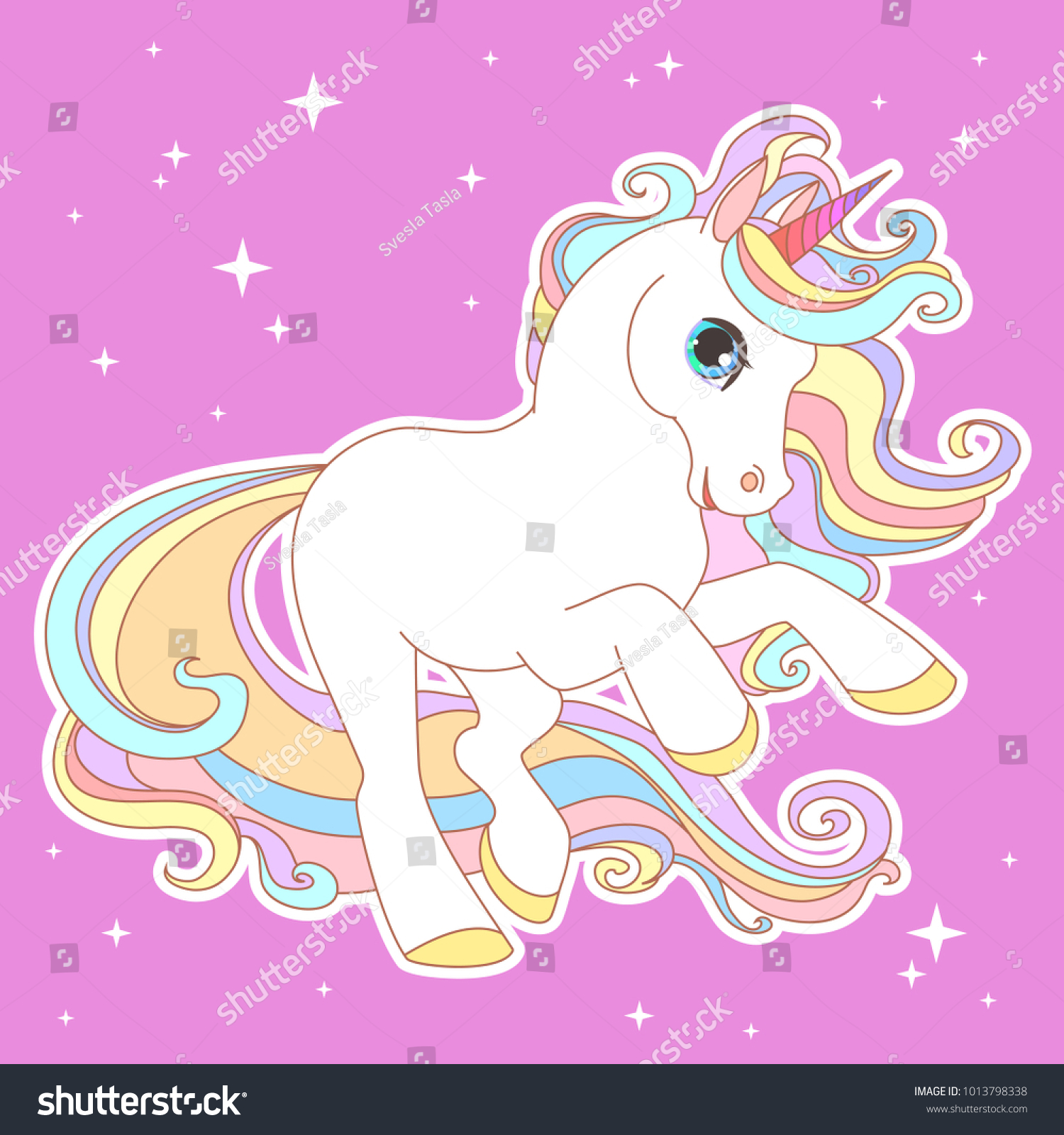 White Unicorn Rainbow Hair Vector Illustration Stock Vector (Royalty ...