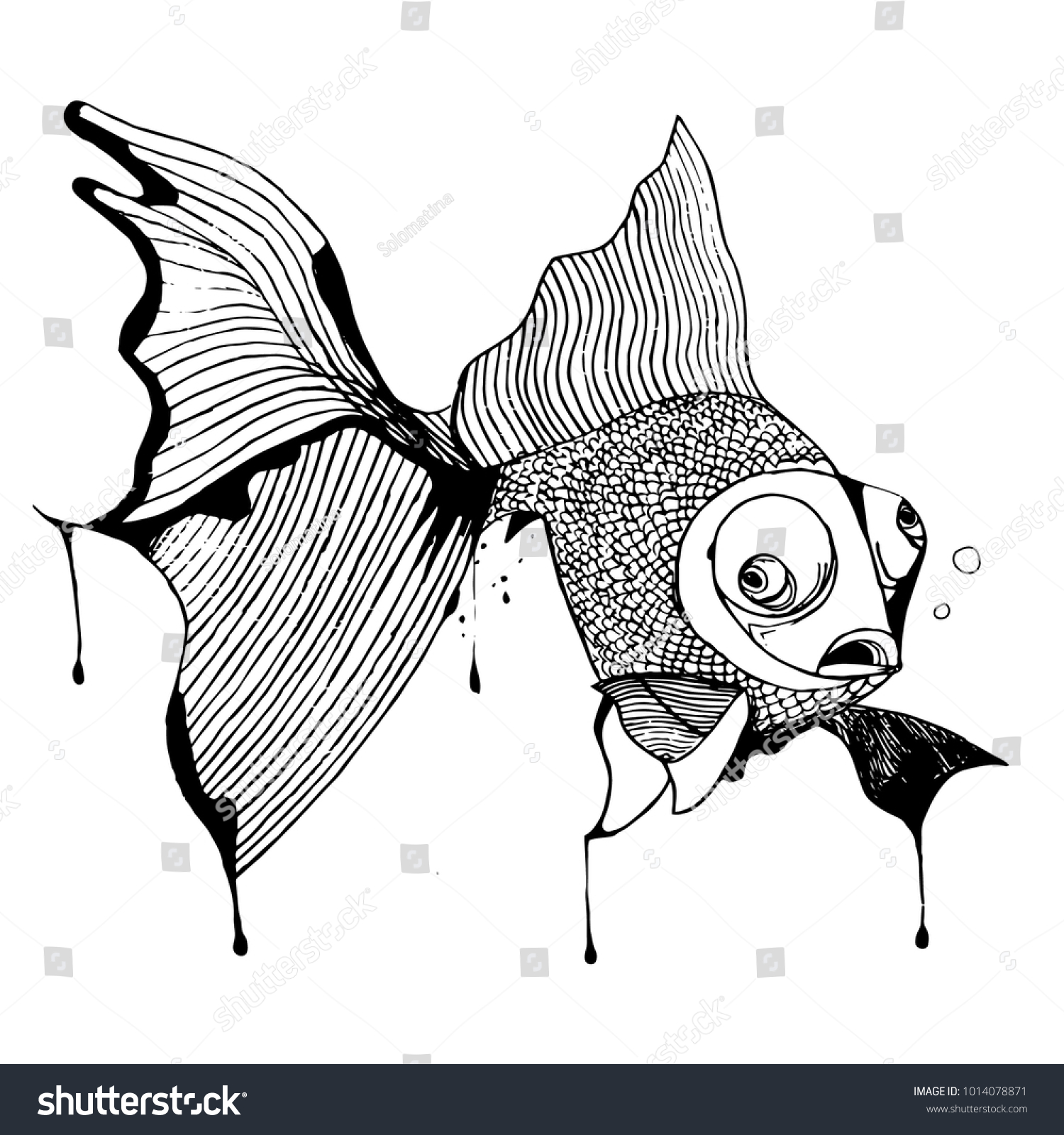 Childrens Drawing Guppy Black White Painting Stock Vector (Royalty Free ...