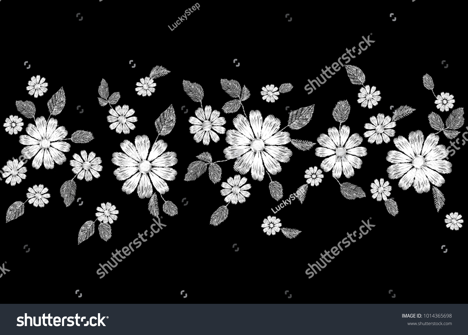 White Lace Flower Embroidery Seamless Border Stock Vector (Royalty Free ...