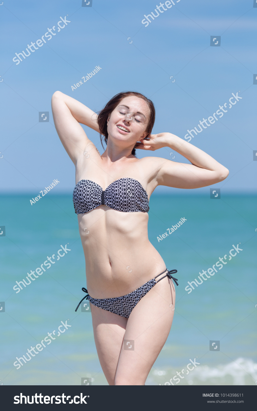 Girl Swimsuit Sea Woman Swimwear Posing Stock Photo (Edit Now) 1014398611.