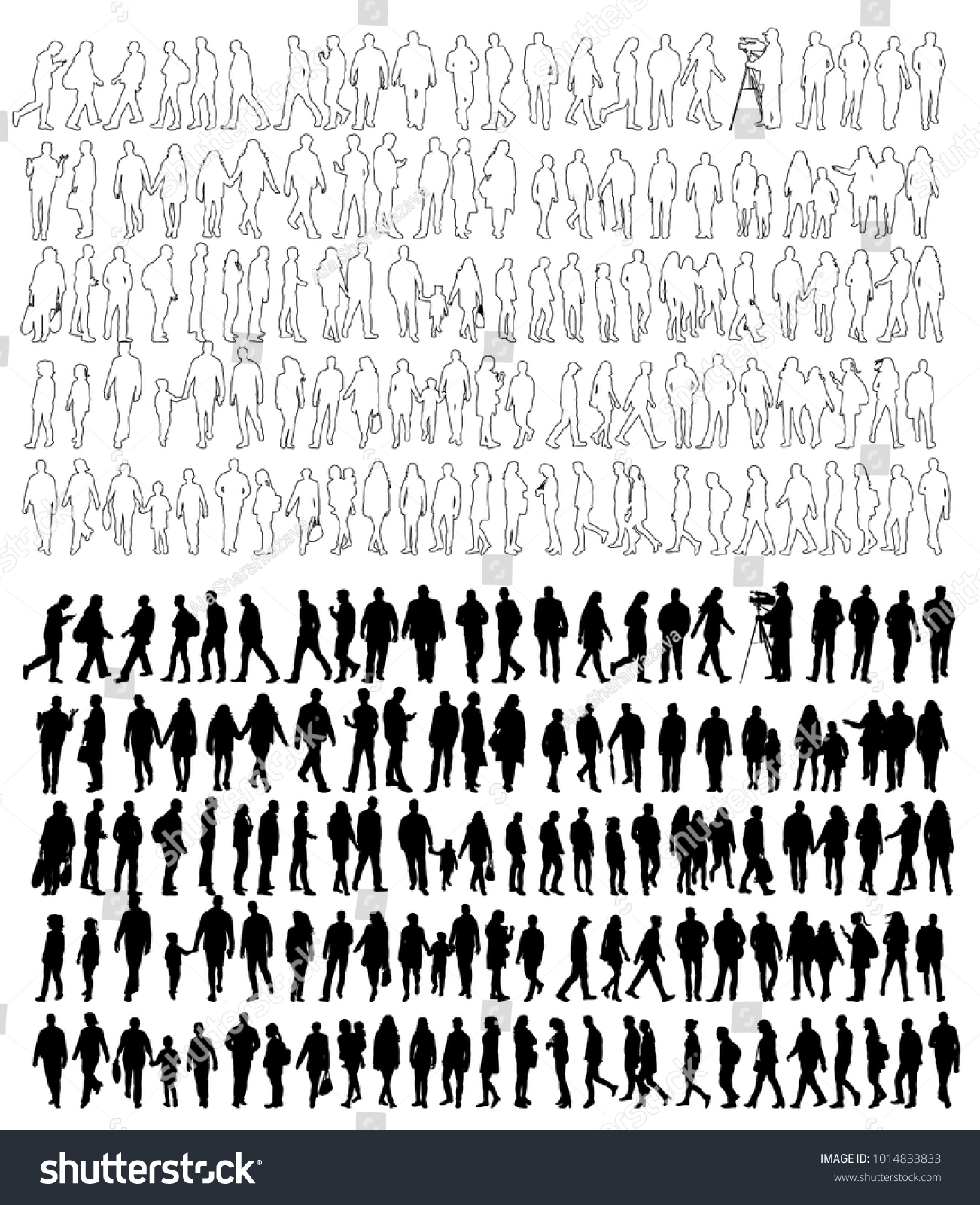 Big Set People Silhouettes Stock Vector (Royalty Free) 1014833833 ...