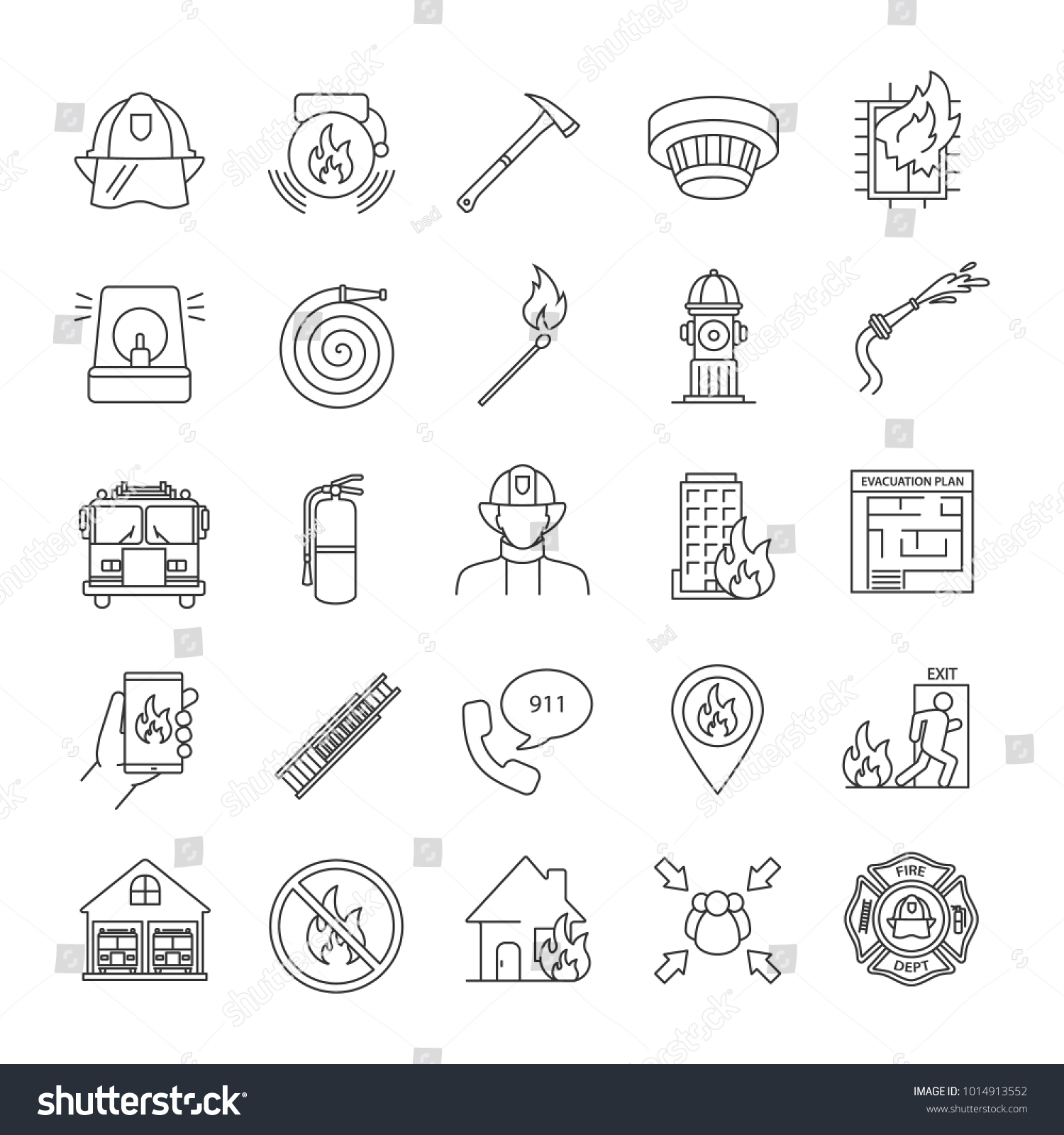 Firefighting Linear Icons Set Fire Station Stock Illustration ...