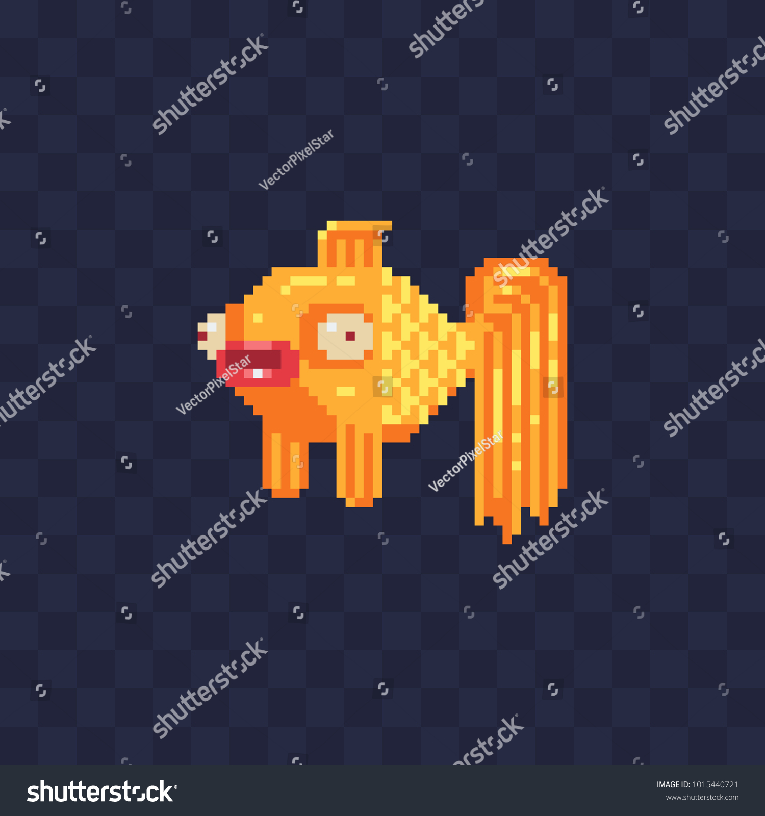 Golden Fish Cartoon Pixel Art Icon Stock Vector Royalty Free