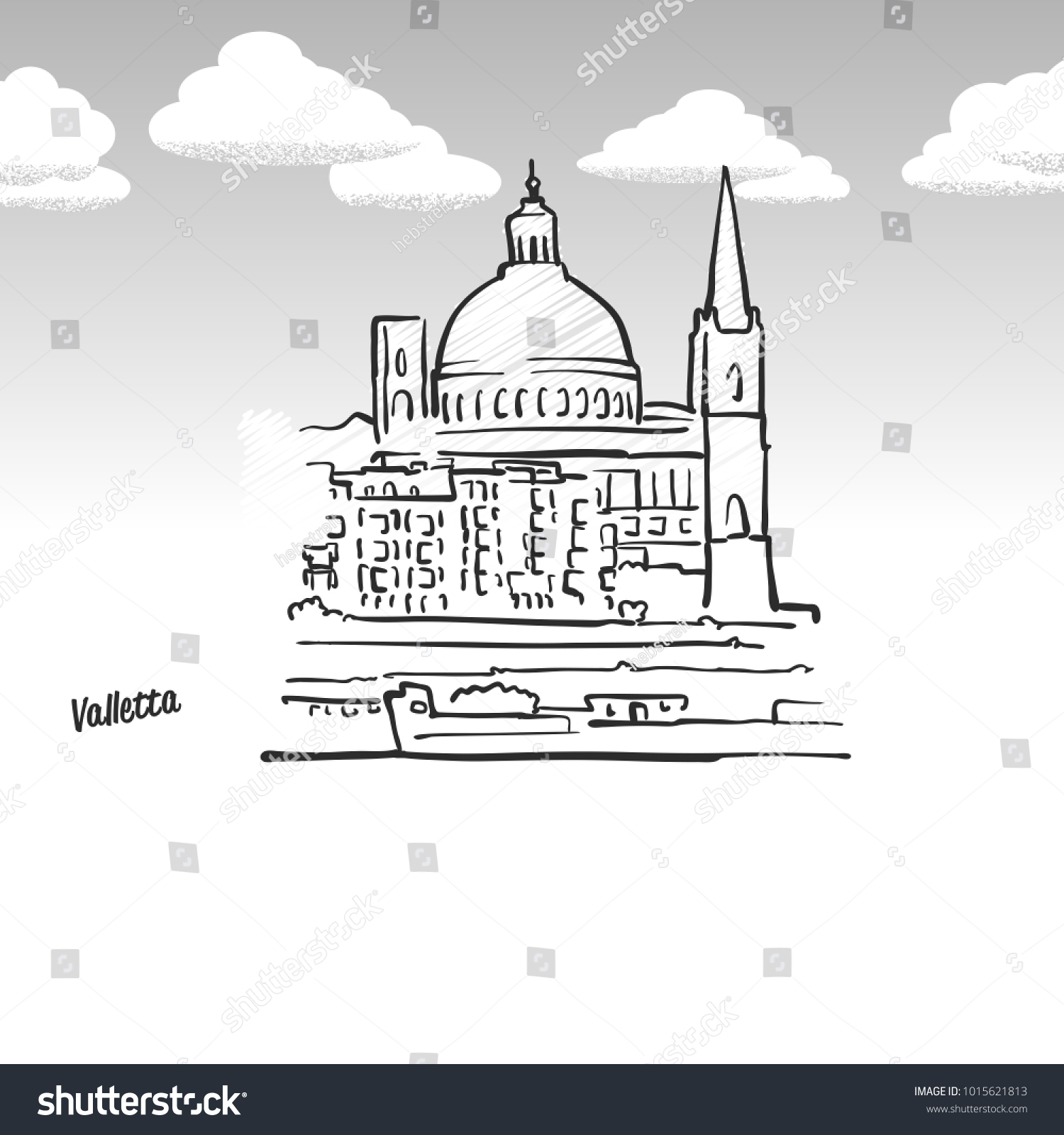 Valletta Malta Famous Landmark Sketch Lineart Stock Vector (Royalty ...