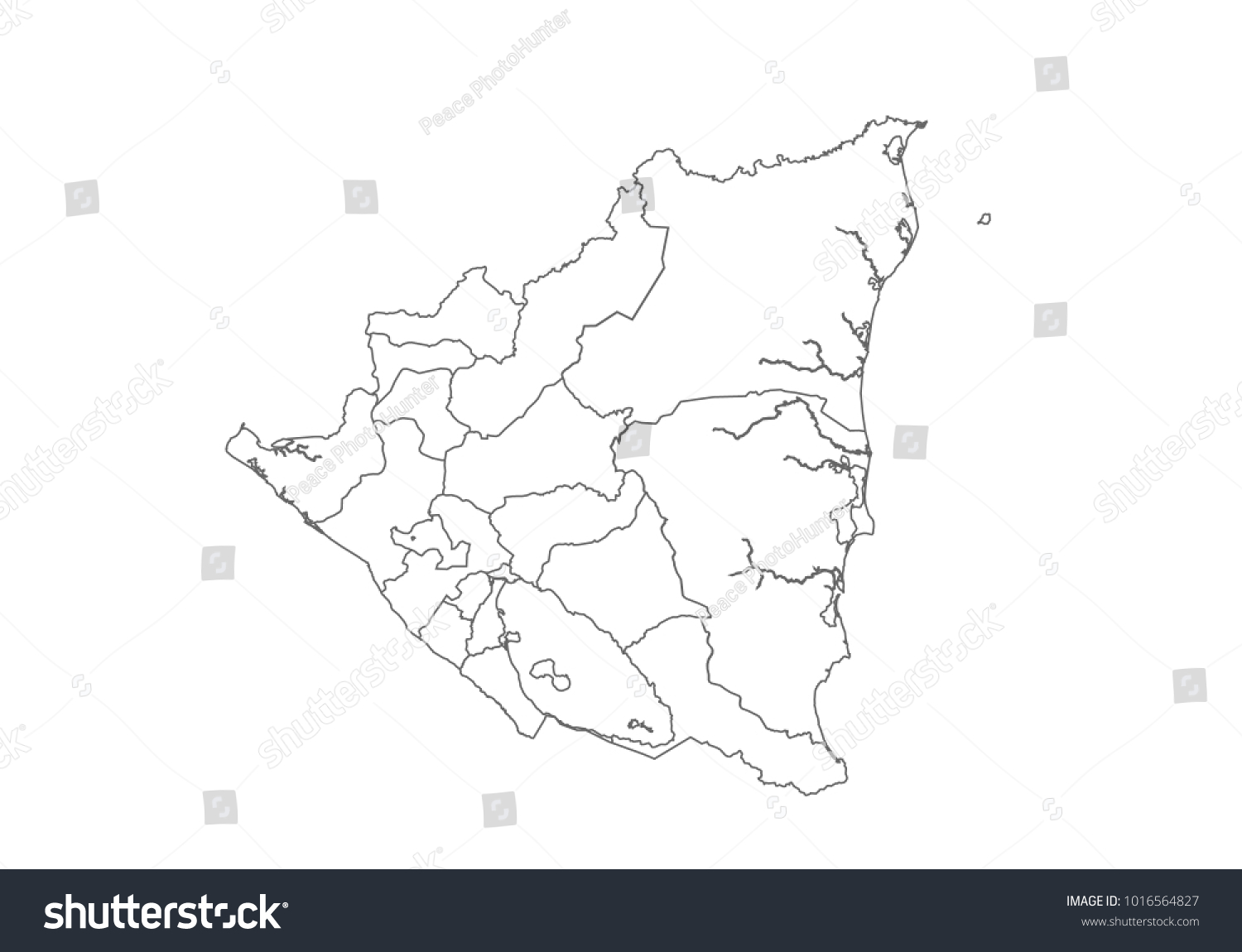 Nicaragua Map Country Borders Thin Black Stock Vector (Royalty Free ...