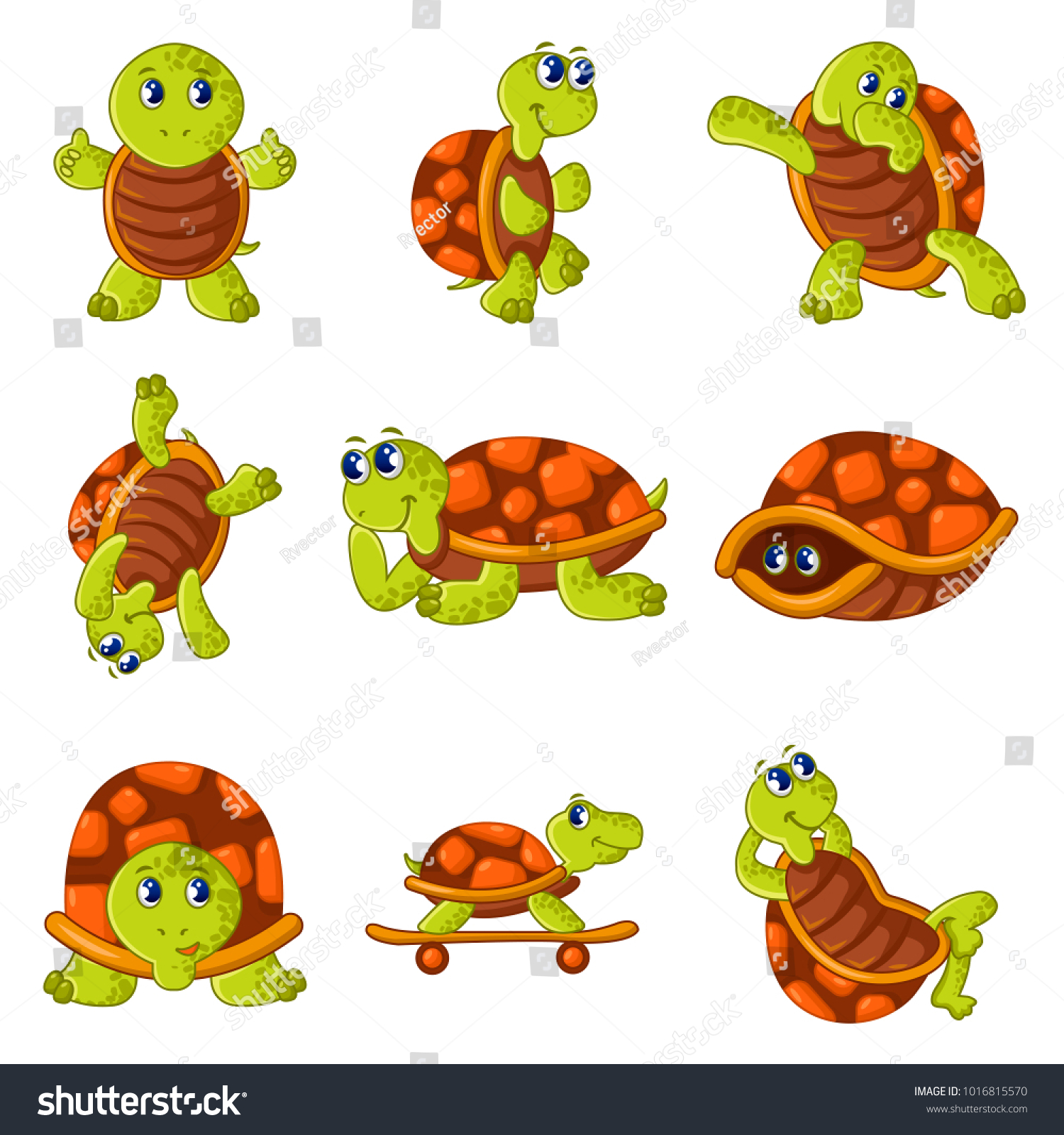 Happy Turtle Icons Set Cartoon Illustration Stock Vector (Royalty Free ...