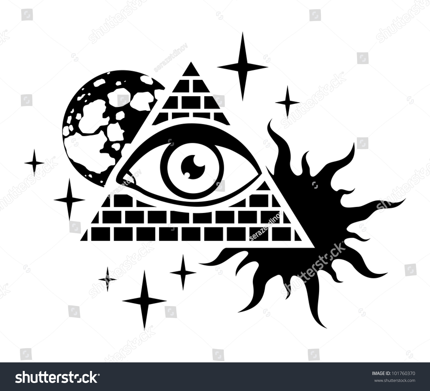 Pyramid Eye Moon Sun Stars Stock Vector (Royalty Free) 101760370 ...