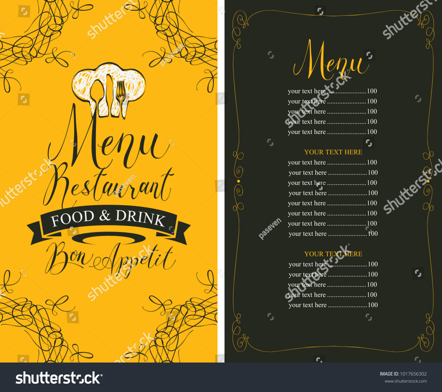 Vector Template Restaurant Menu Price List Stock Vector (Royalty Free ...