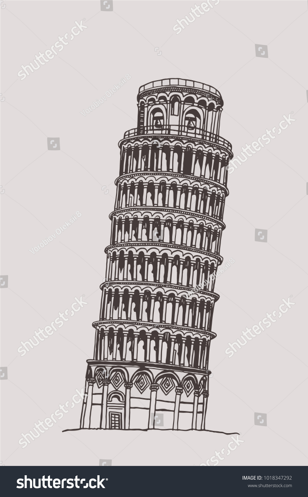 Leaning Tower Pisa Graphical Handpainted Vintage Stock Vector (Royalty ...