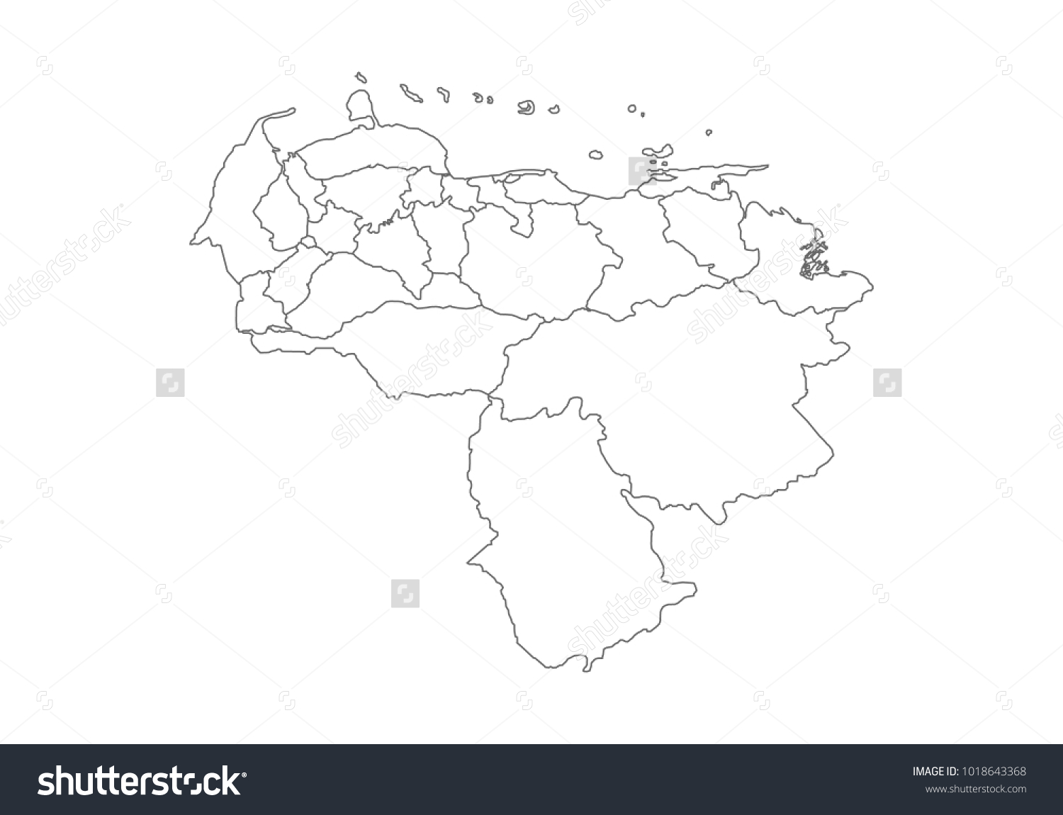 Venezuela Map Country Borders Thin Black Stock Vector (Royalty Free ...