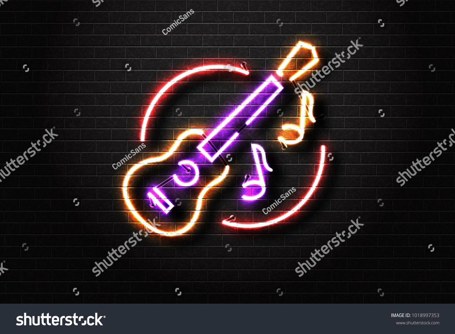 Vector Realistic Isolated Neon Sign Guitar Stock Vector (Royalty Free ...