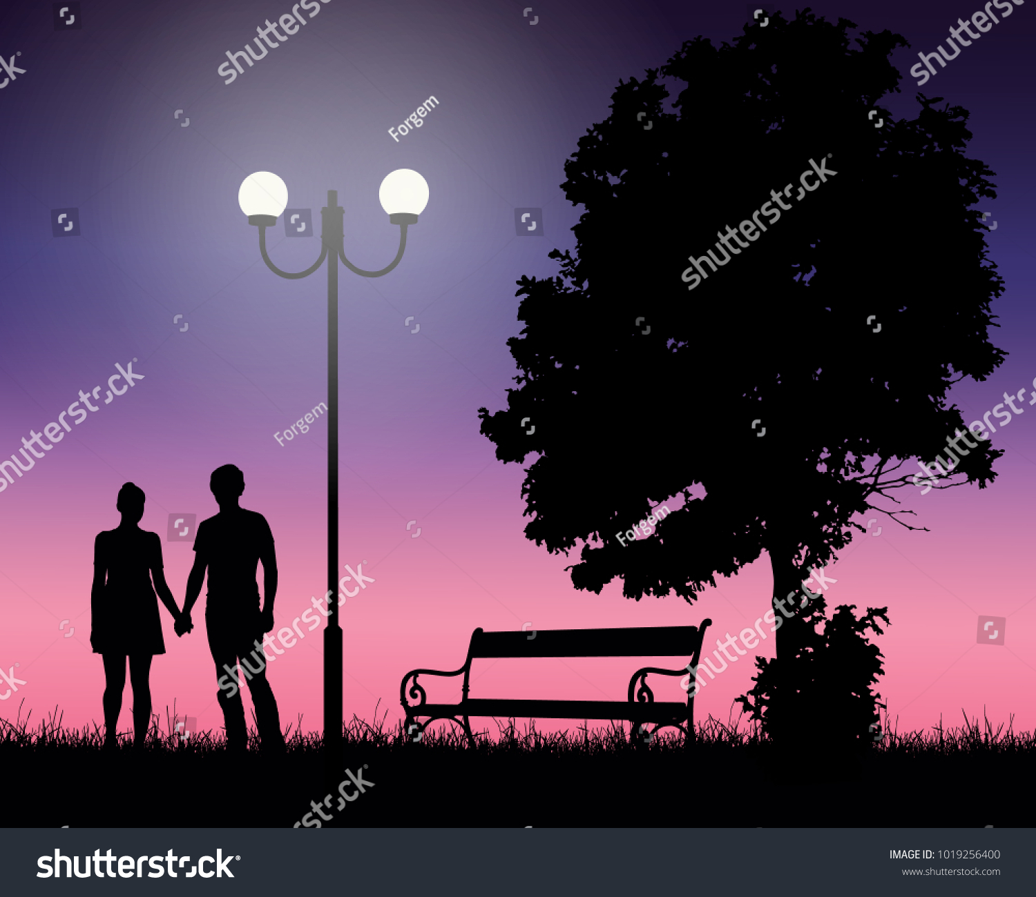 Two Young Lovers Holding Hands Under Stock Vector (Royalty Free ...