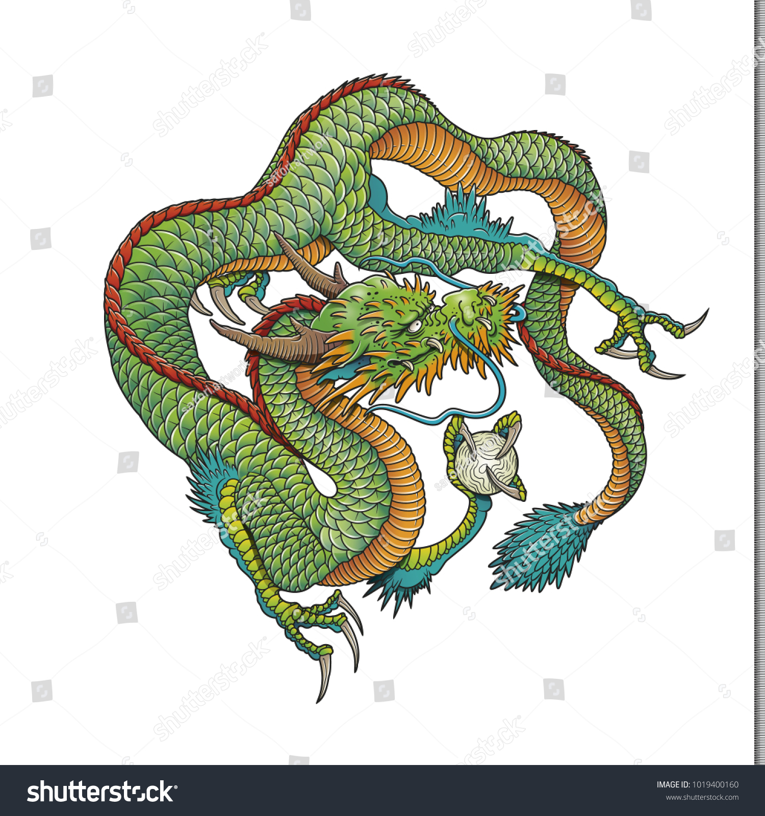 Oriental Green Dragon Circle Stock Vector (Royalty Free) 1019400160 ...