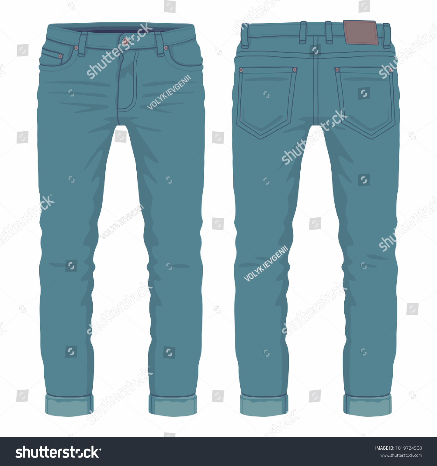 Mens Dark Blue Jeans Front Back Stock Vector (Royalty Free) 1019724508 ...