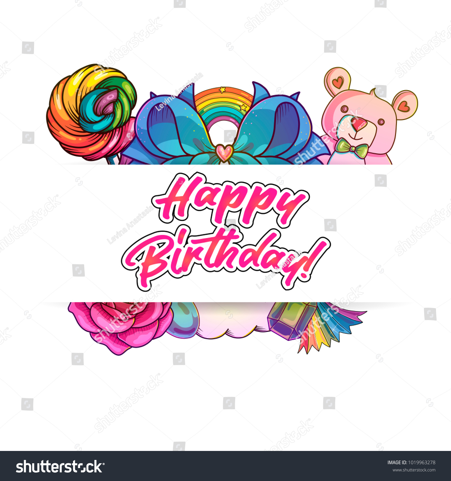 Cute Cartoon Happy Birthday Banner Vector Stock Vector (Royalty Free