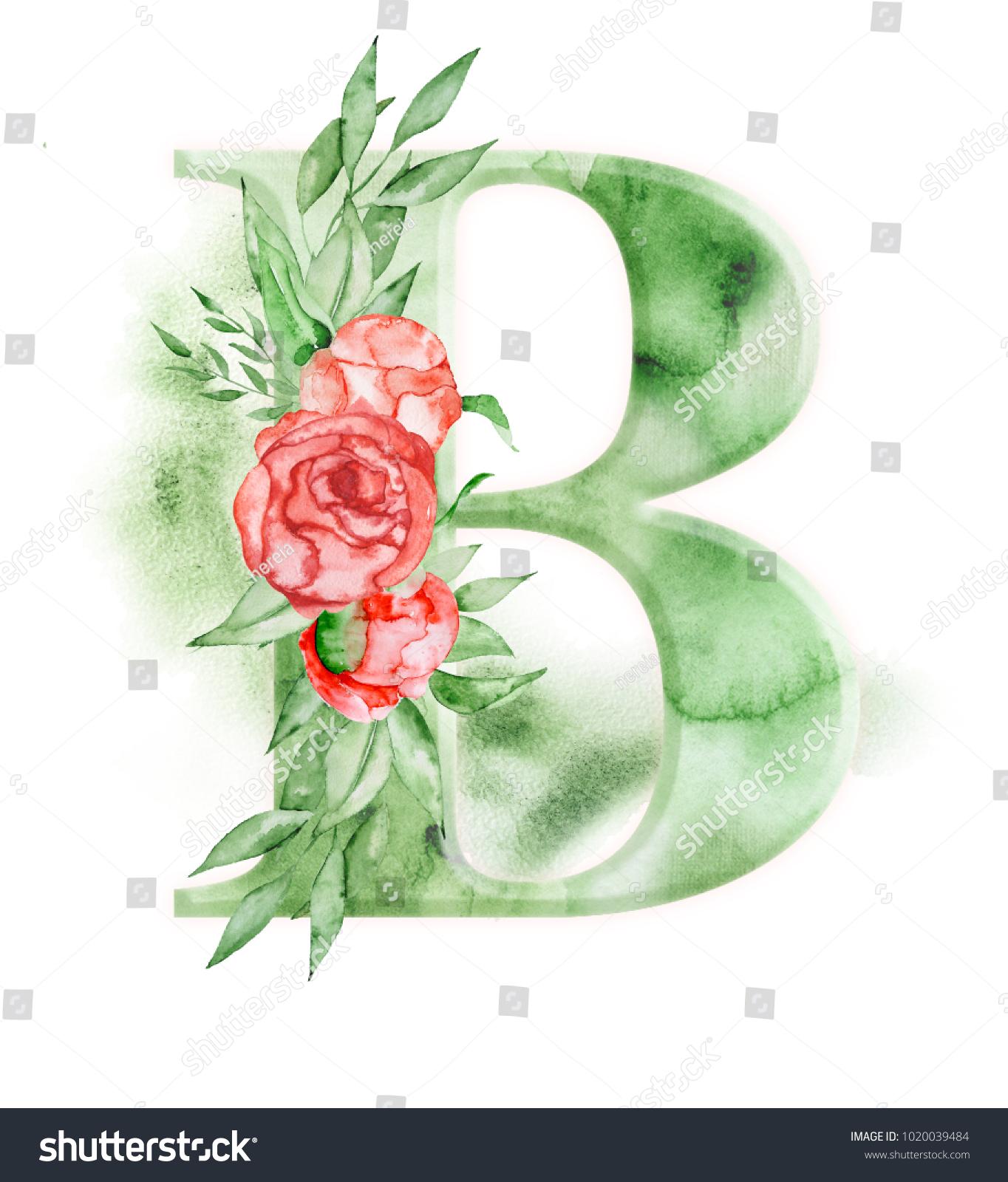 Floral Watercolor Alphabet Monogram Initial Letter Stock Illustration