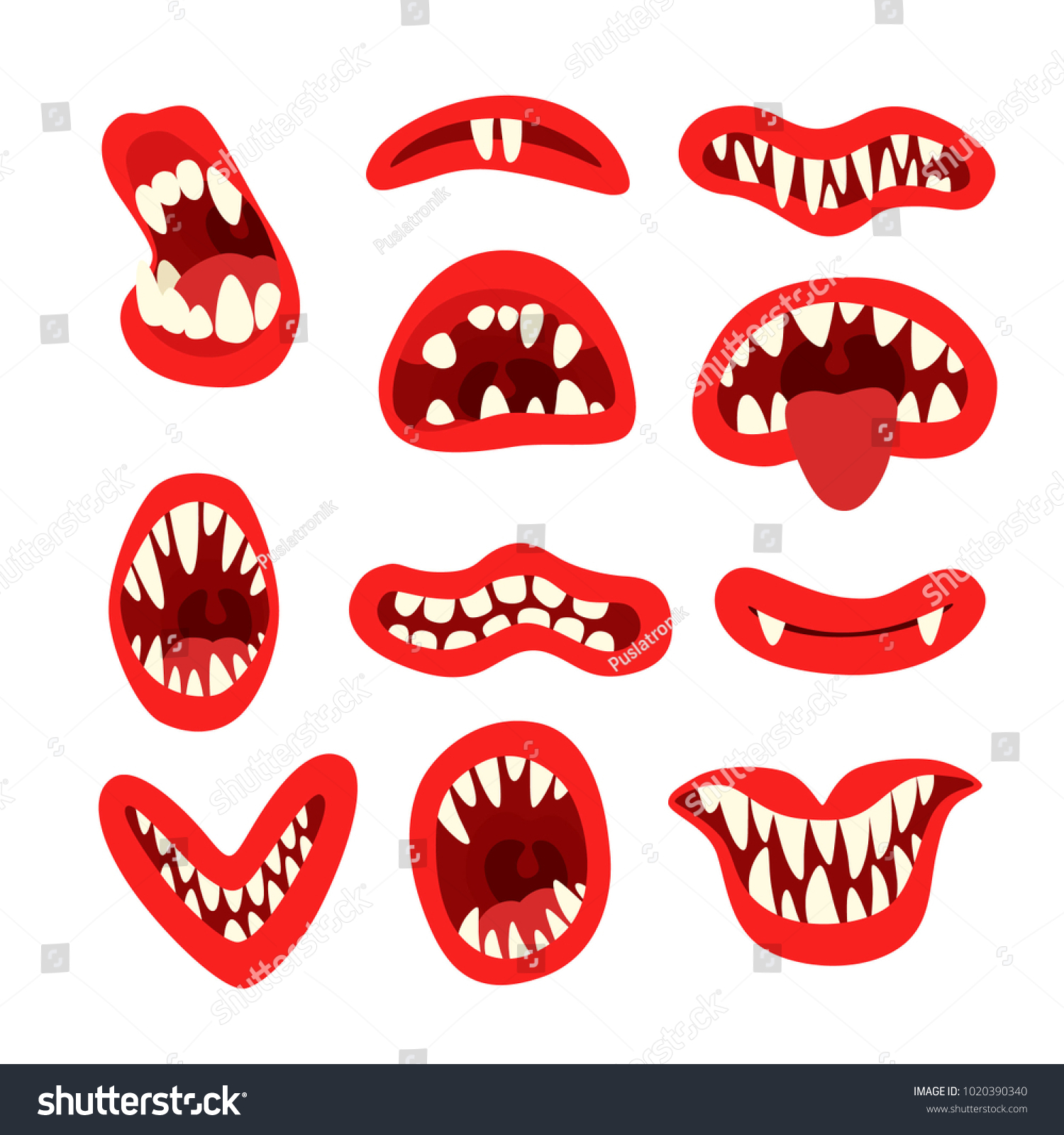 Set Monsters Mouths Withs Scary Teeths Stock Vector (royalty Free 