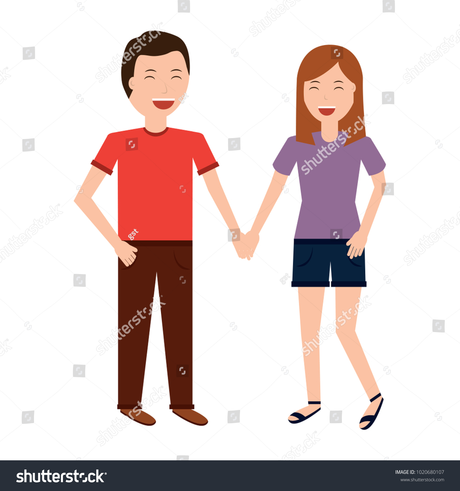 Couple Young Man Woman Hold Hands Stock Vector (Royalty Free ...