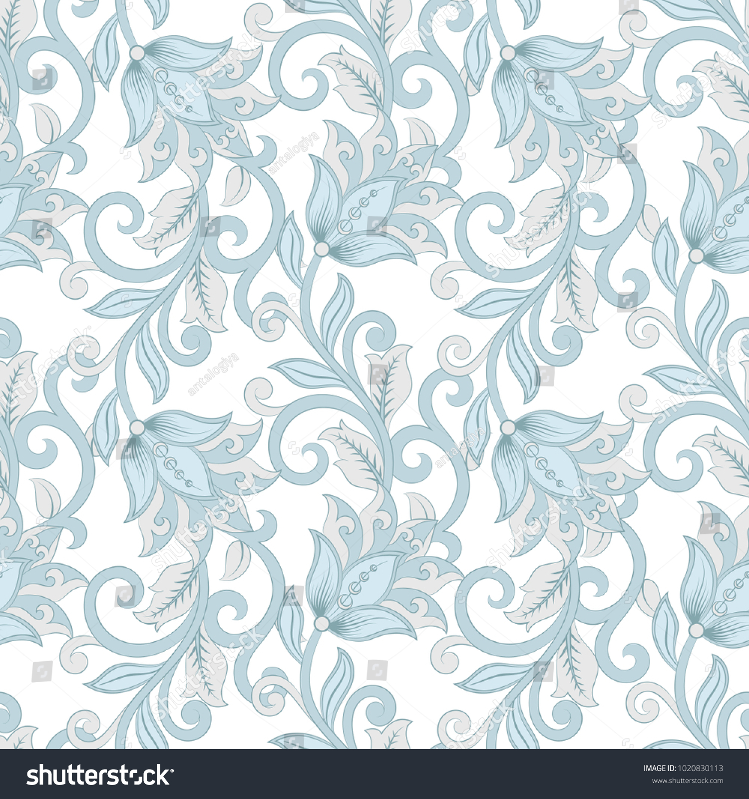 Floral Vector Illustration Damask Style Seamless Stock Vector (Royalty ...