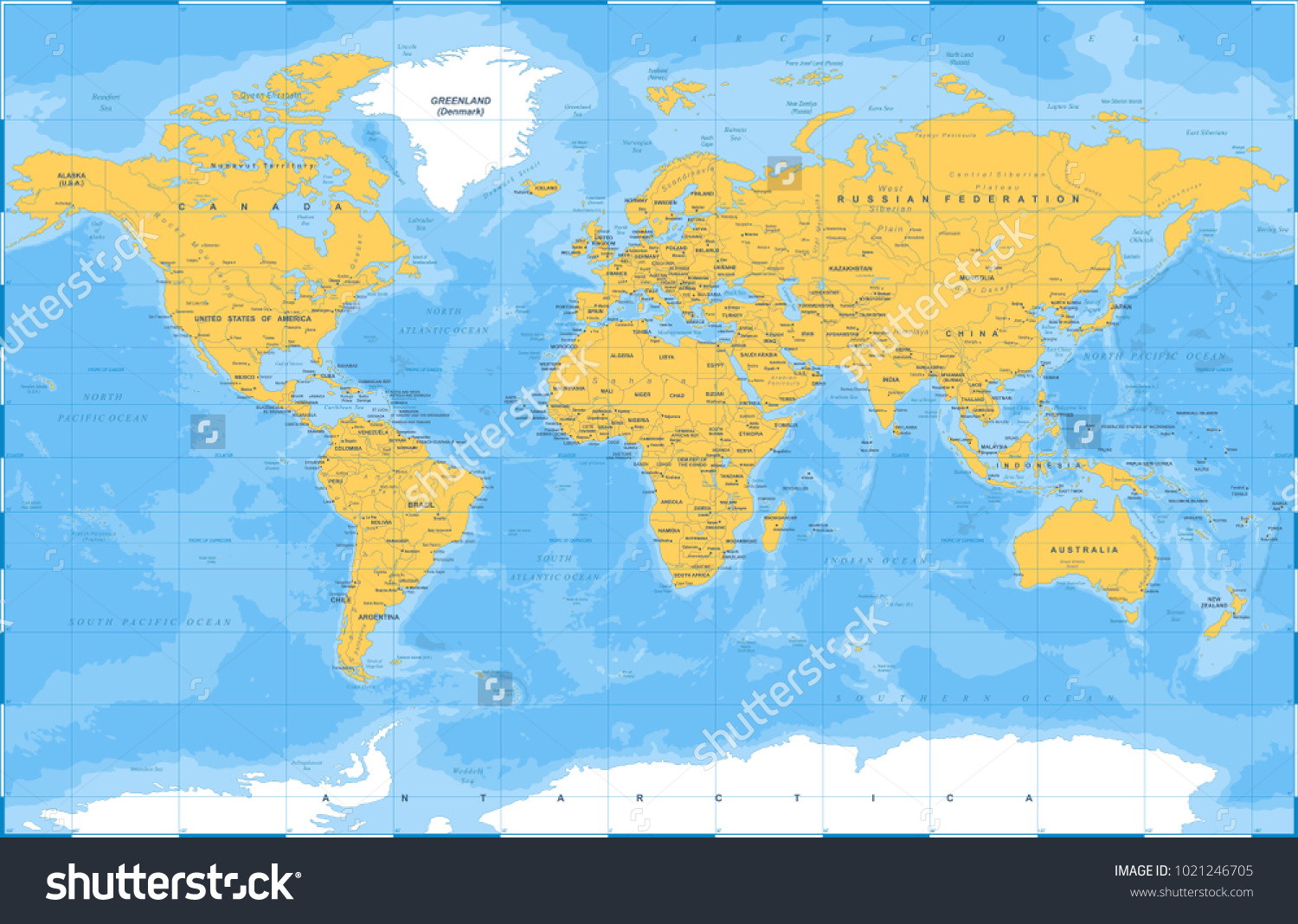 Political Physical Topographic Colored World Map Stock Vector (Royalty ...