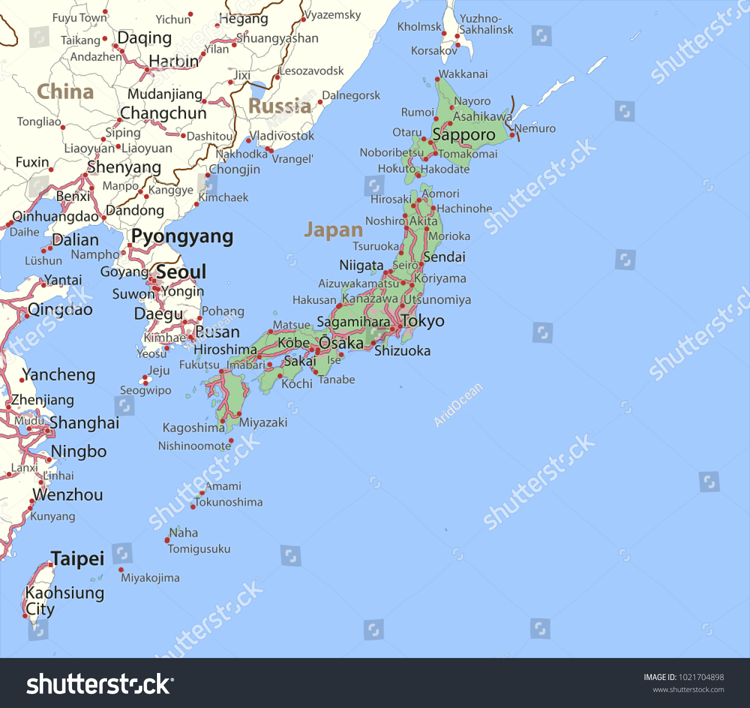 Map Japan Shows Country Borders Urban Stock Vector (royalty Free 