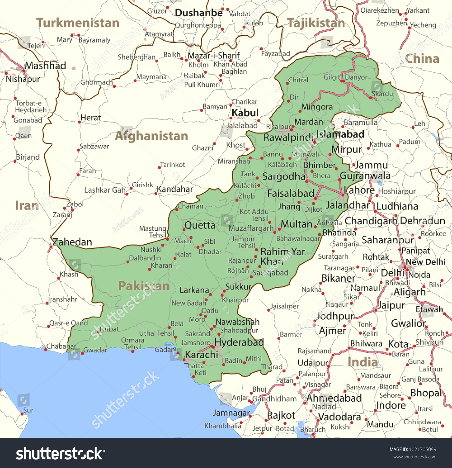 Map Pakistan Shows Country Borders Urban Stock Vector (Royalty Free ...