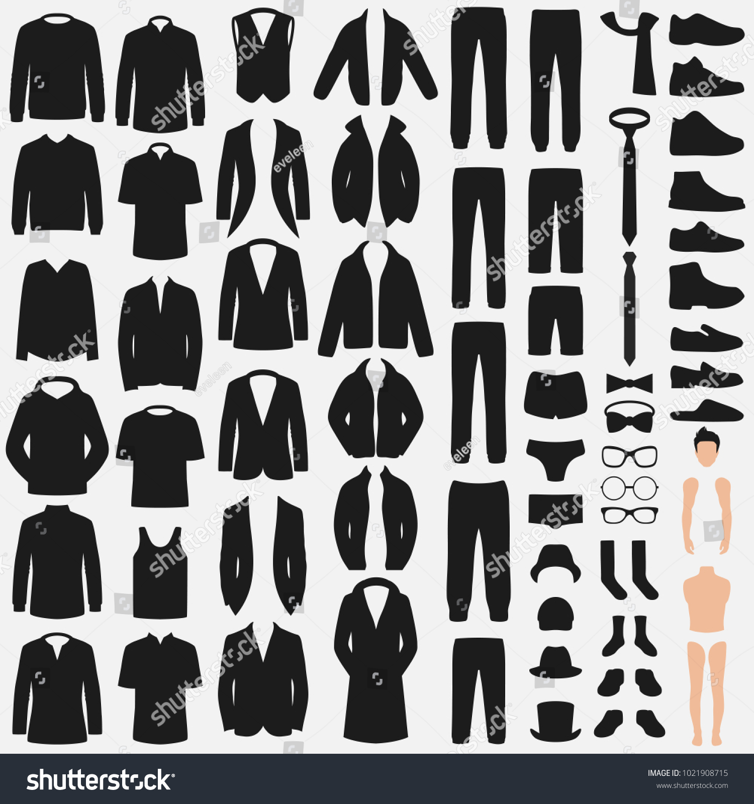 Set Man Fashion Clothes Silhouette Isolated Stock Vector (Royalty Free ...