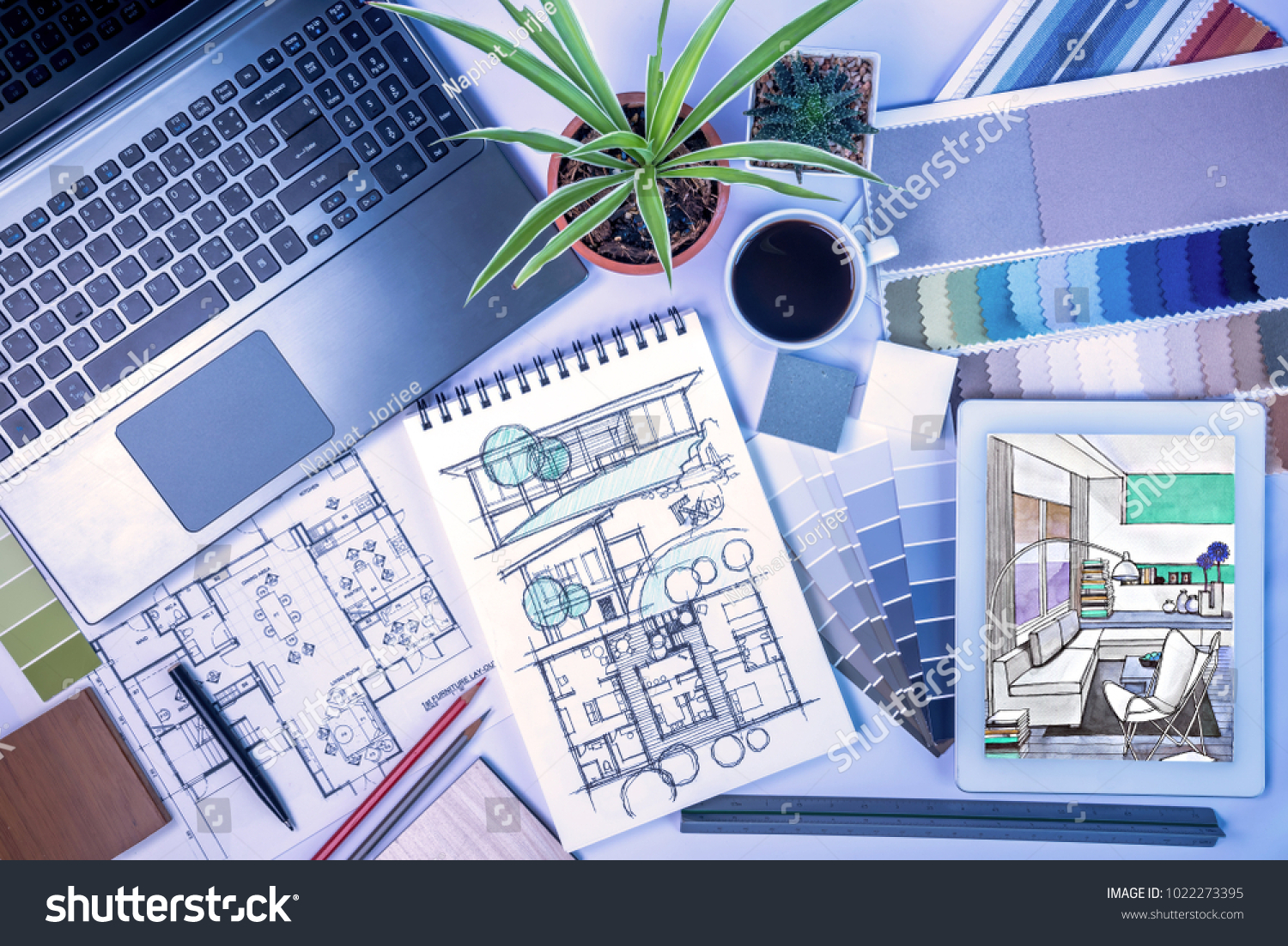 Top View Creatives Architect Interior Designer Stock Photo 1022273395 ...