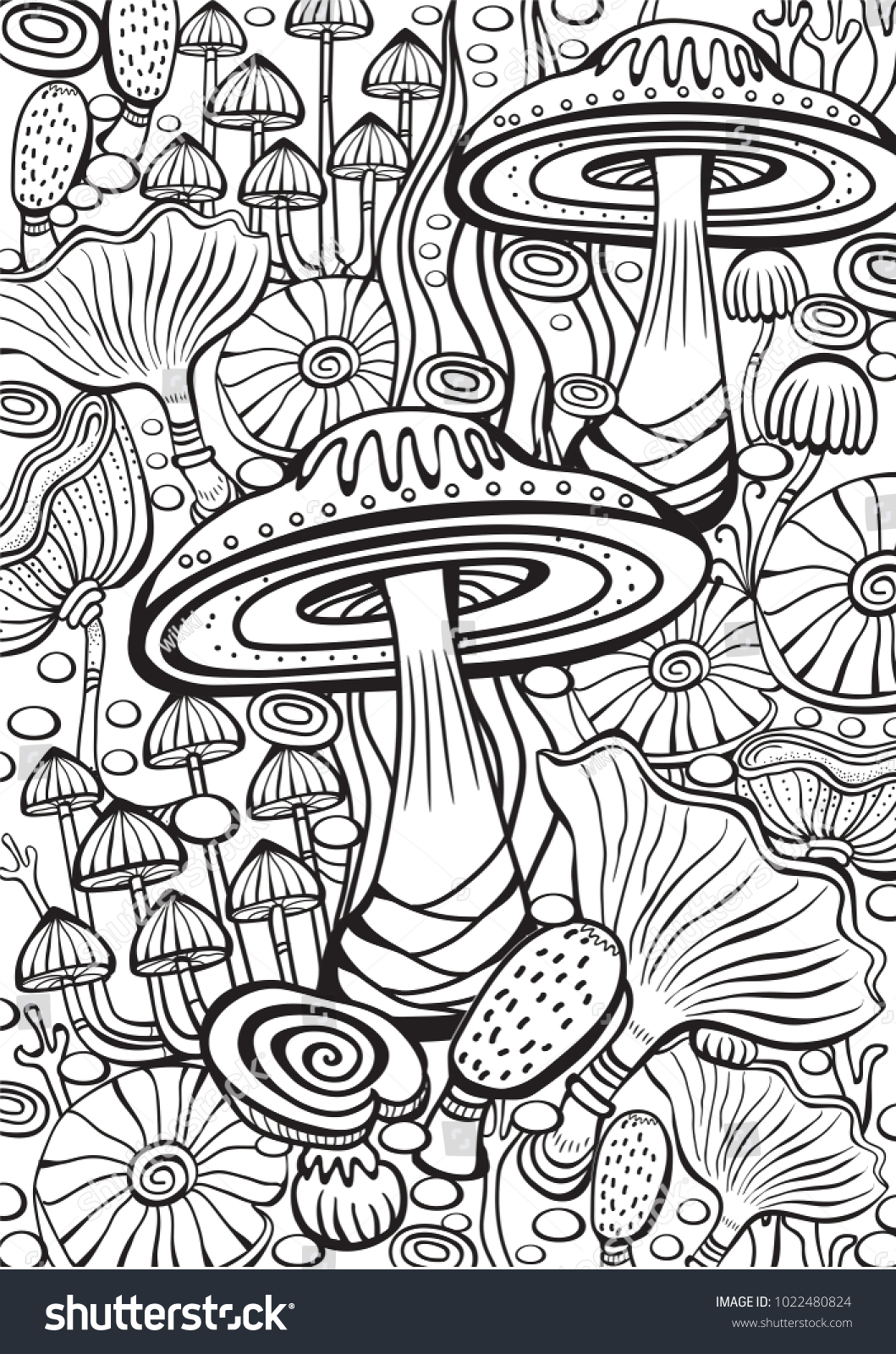 Mushrooms Coloring Antistress Book Page Stock Vector (Royalty Free ...