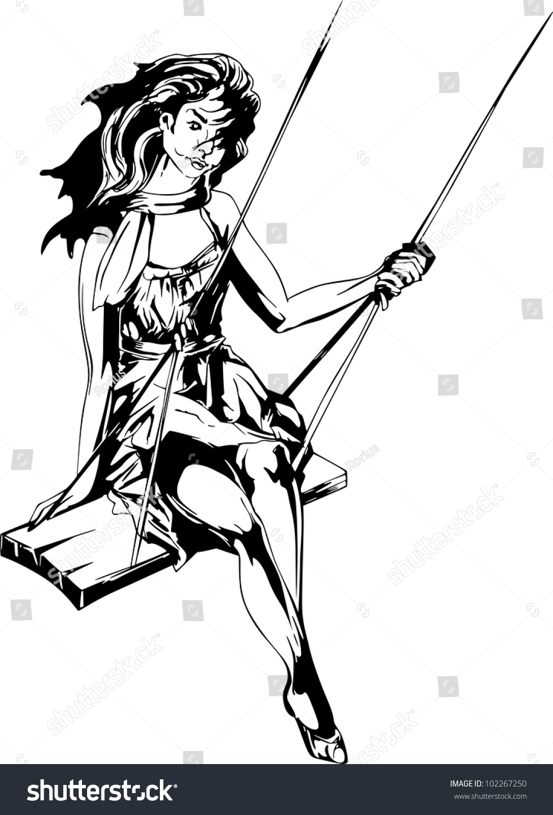 Girl On Swing Black White Vector Stock Vector Royalty Free Shutterstock