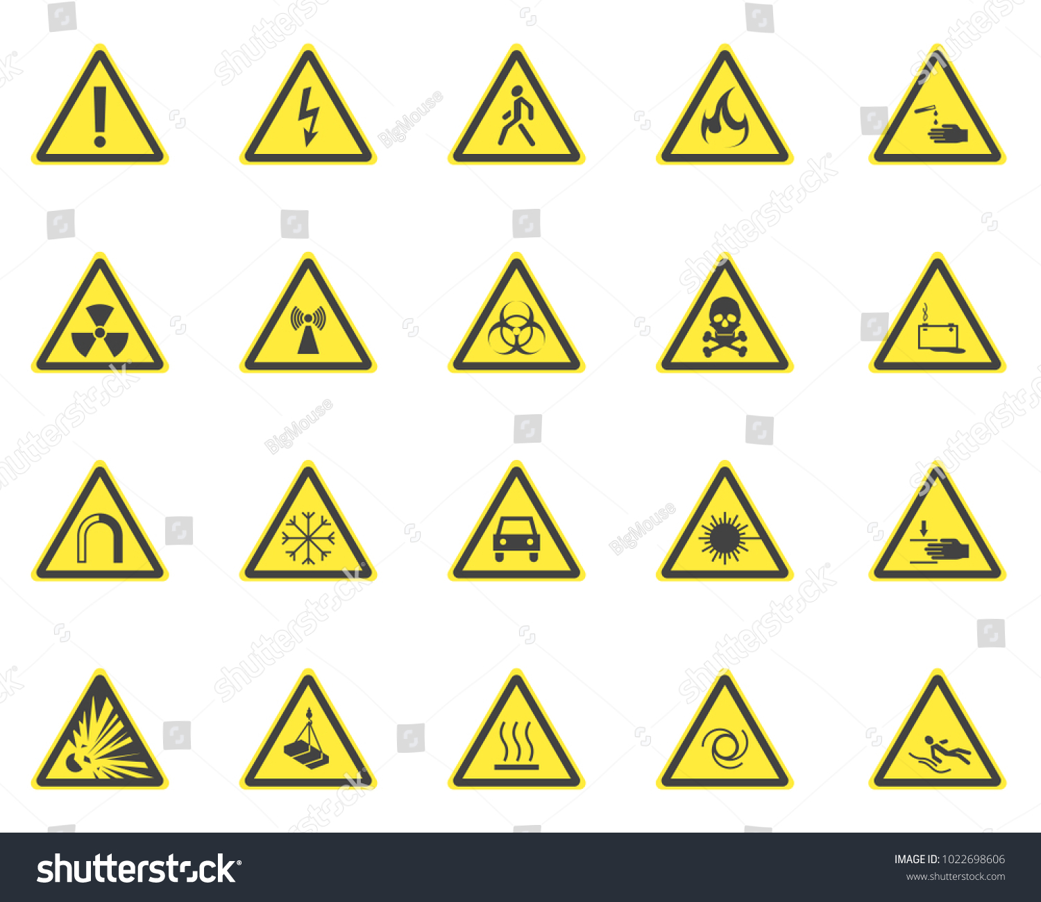 Yellow Warning Hazard Signs Set Symbol Stock Vector (Royalty Free ...