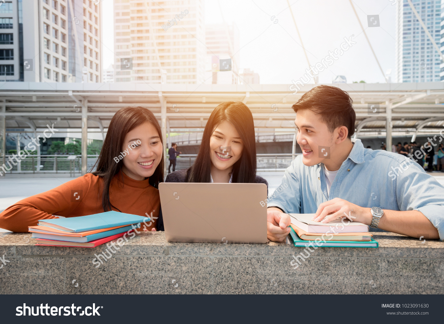 Group Asian Student Sitting On Floor Stock Photo 1023091630 