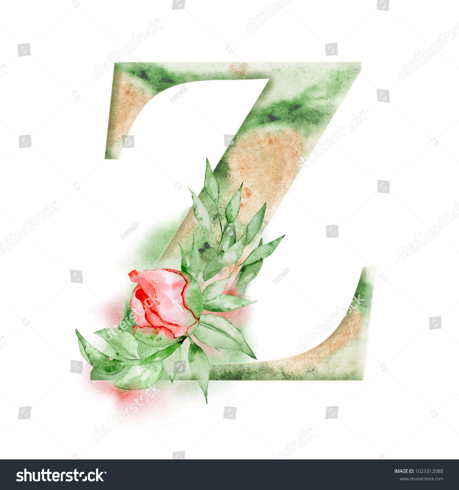 Floral Watercolor Alphabet Monogram Initial Letter Stock Illustration