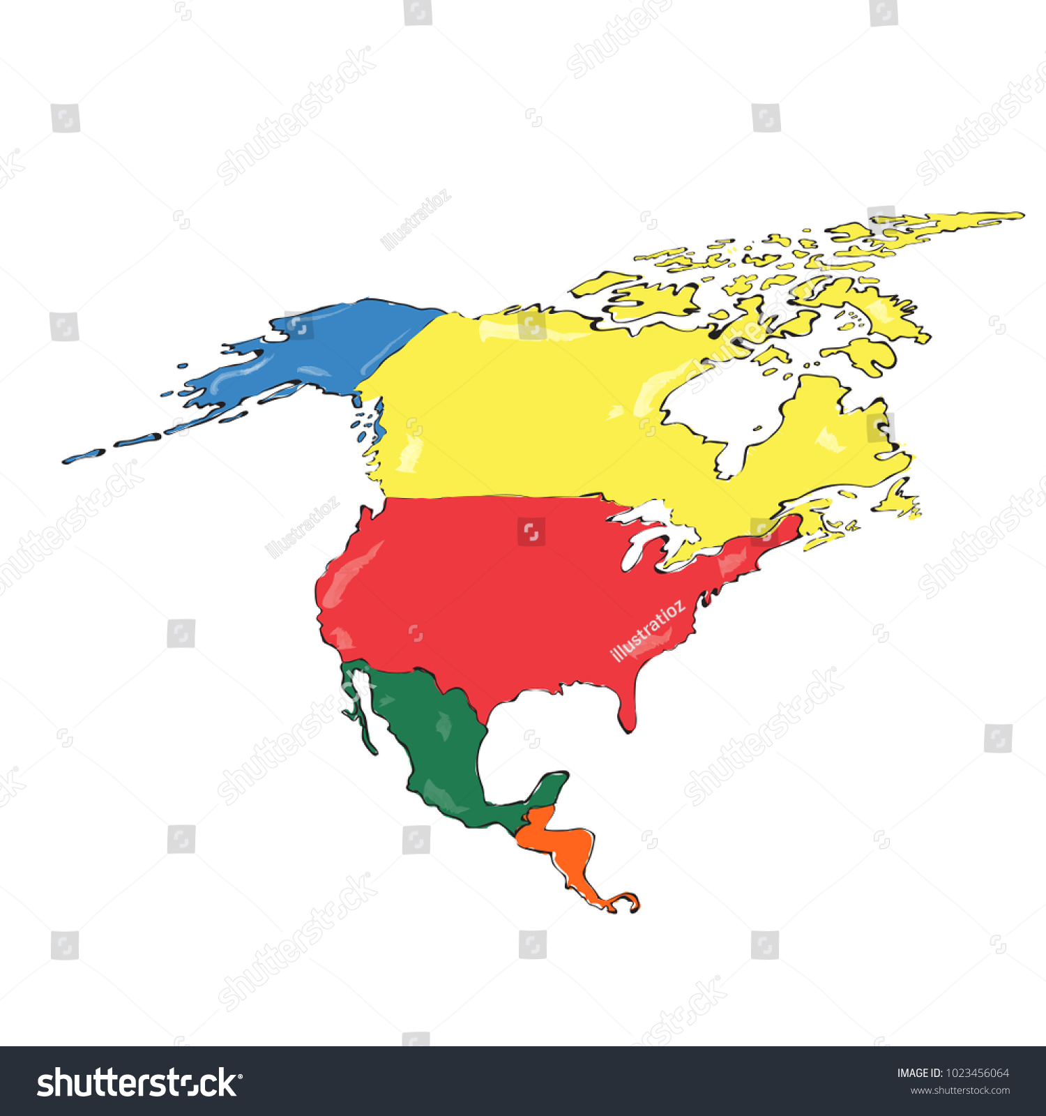 Comic Drawing Political Map North America Stock Vector (Royalty Free ...