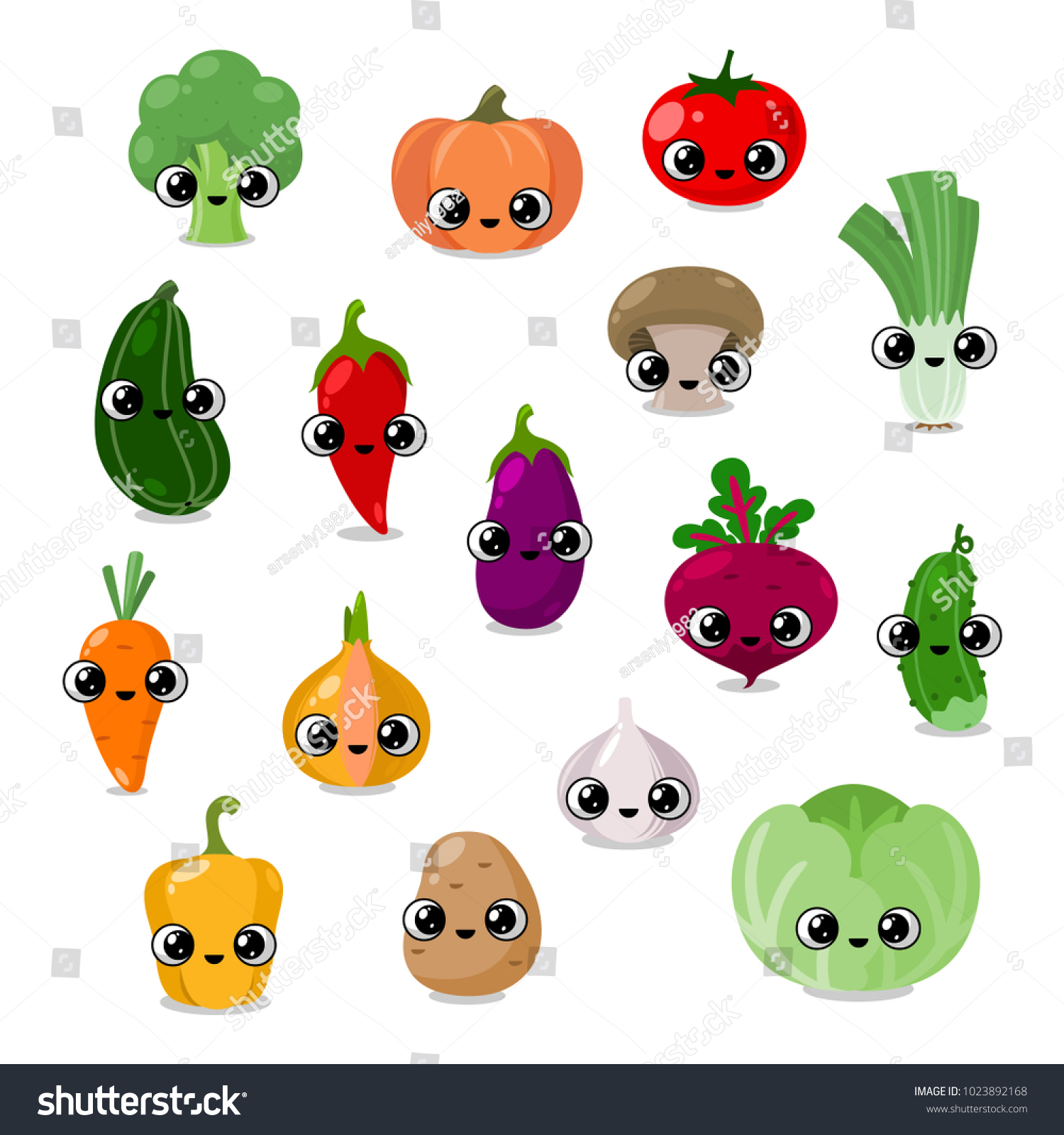 Funny Vegetables Faces Set Social Media Stock Vector (Royalty Free ...