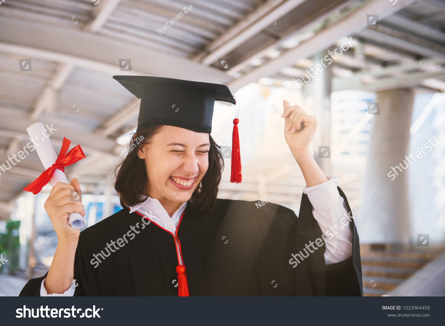 Happy International Student Standing Diploma Modern Stock Photo ...