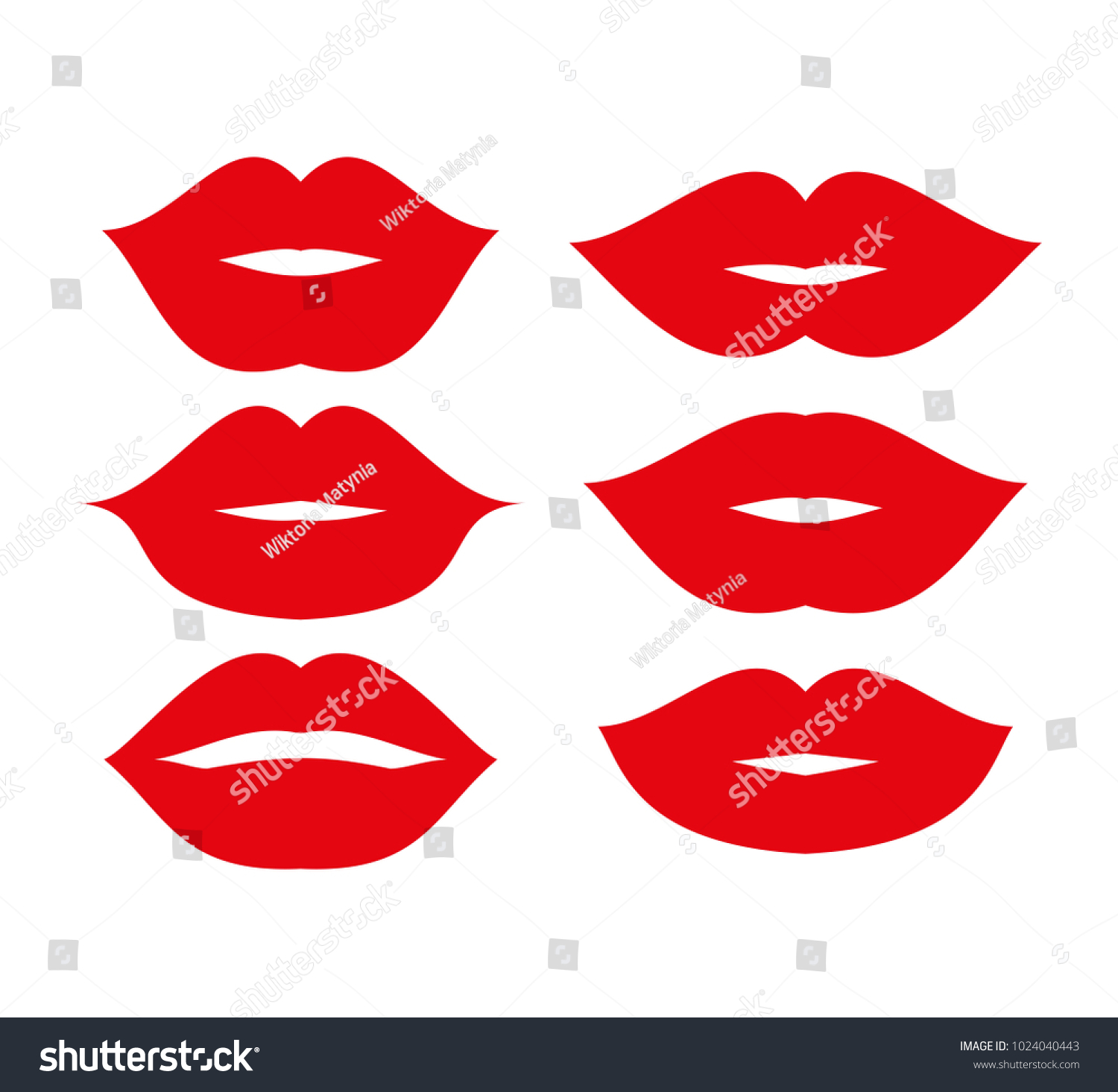 Beautiful Red Lips Icons Collection Vector Stock Vector Royalty Free