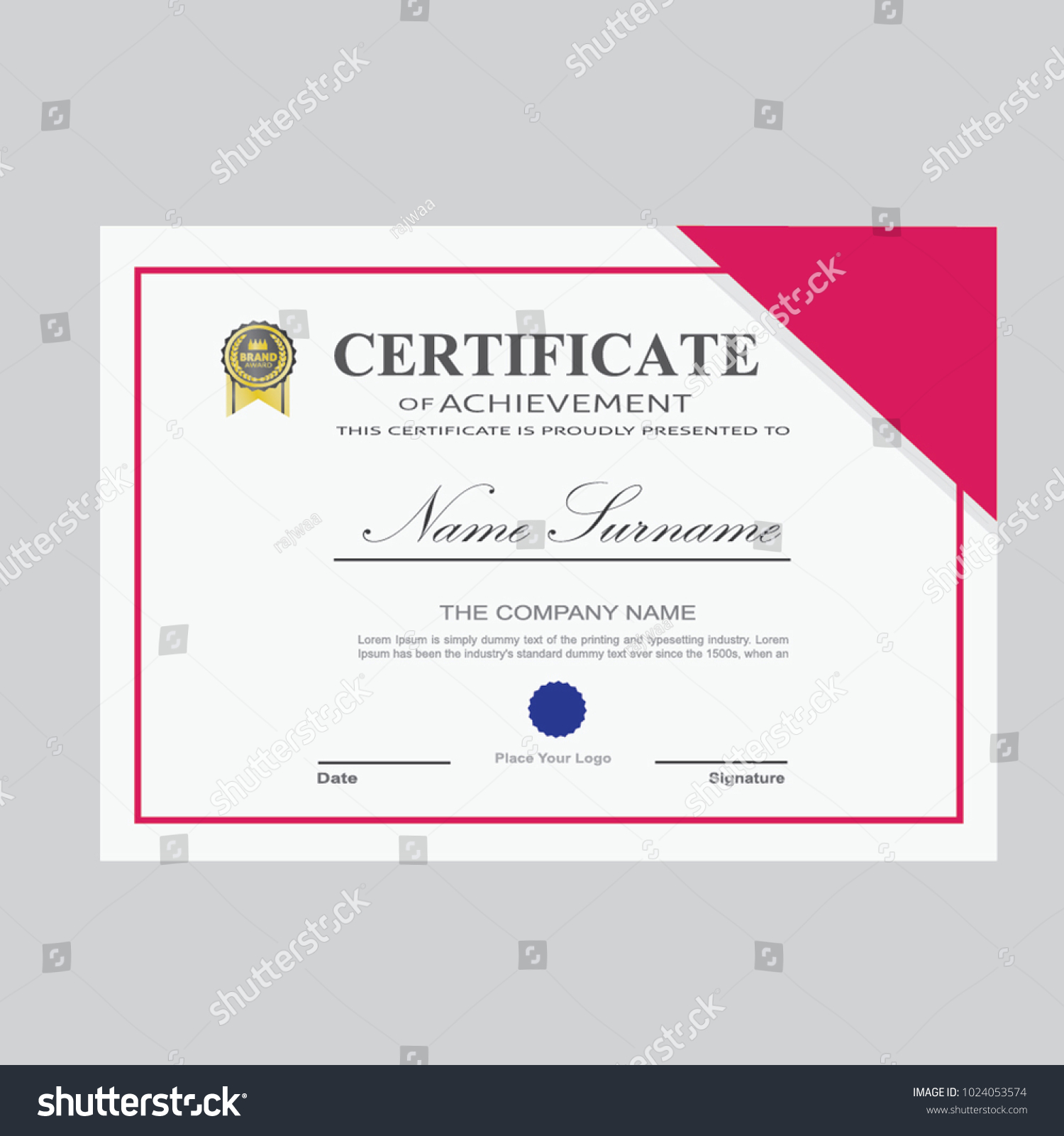 Certificate Template Modern A4 Horizontal Landscape Stock Vector