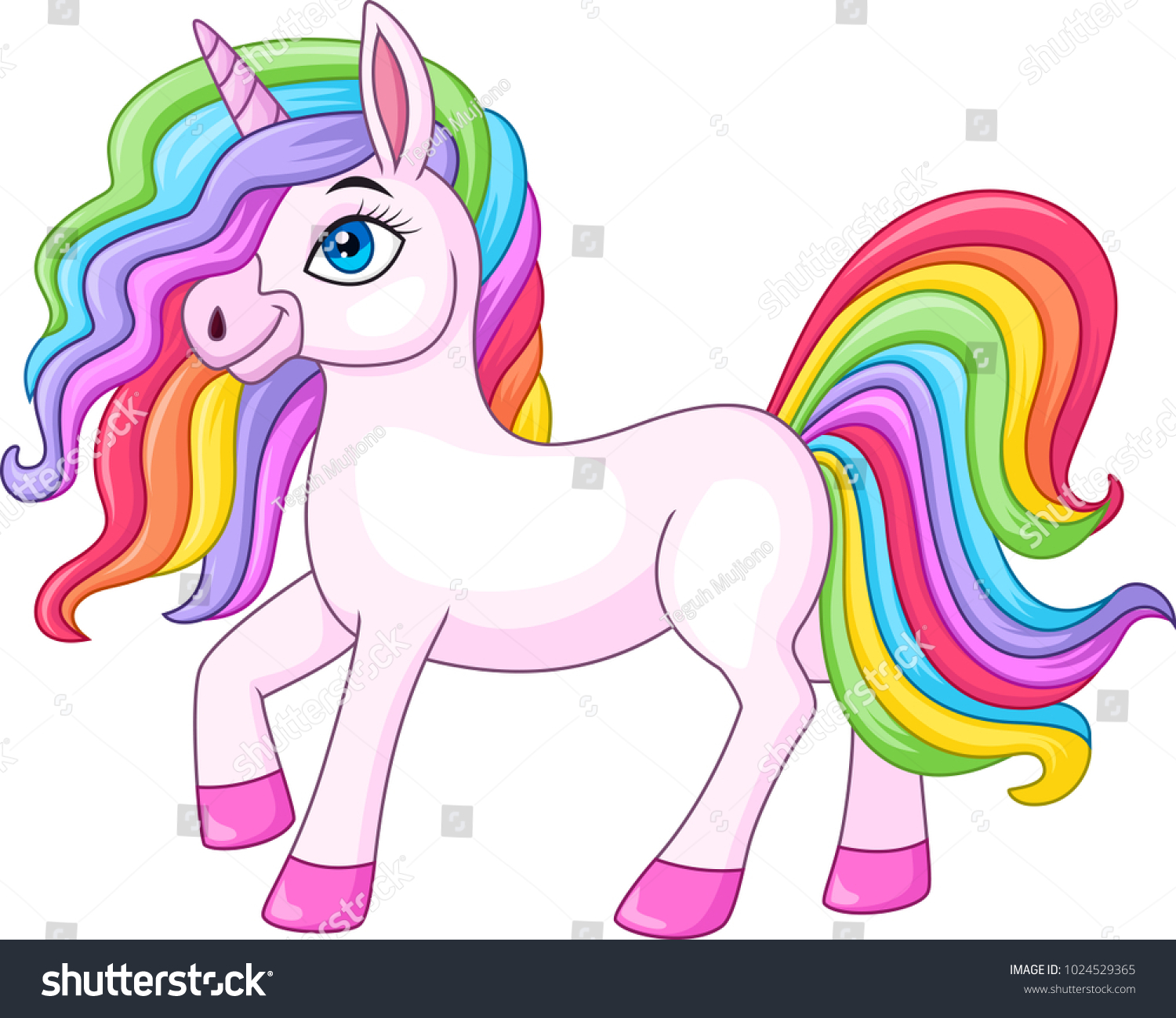 Cartoon Rainbow Unicorn Isolated On White Stock Vector (Royalty Free ...