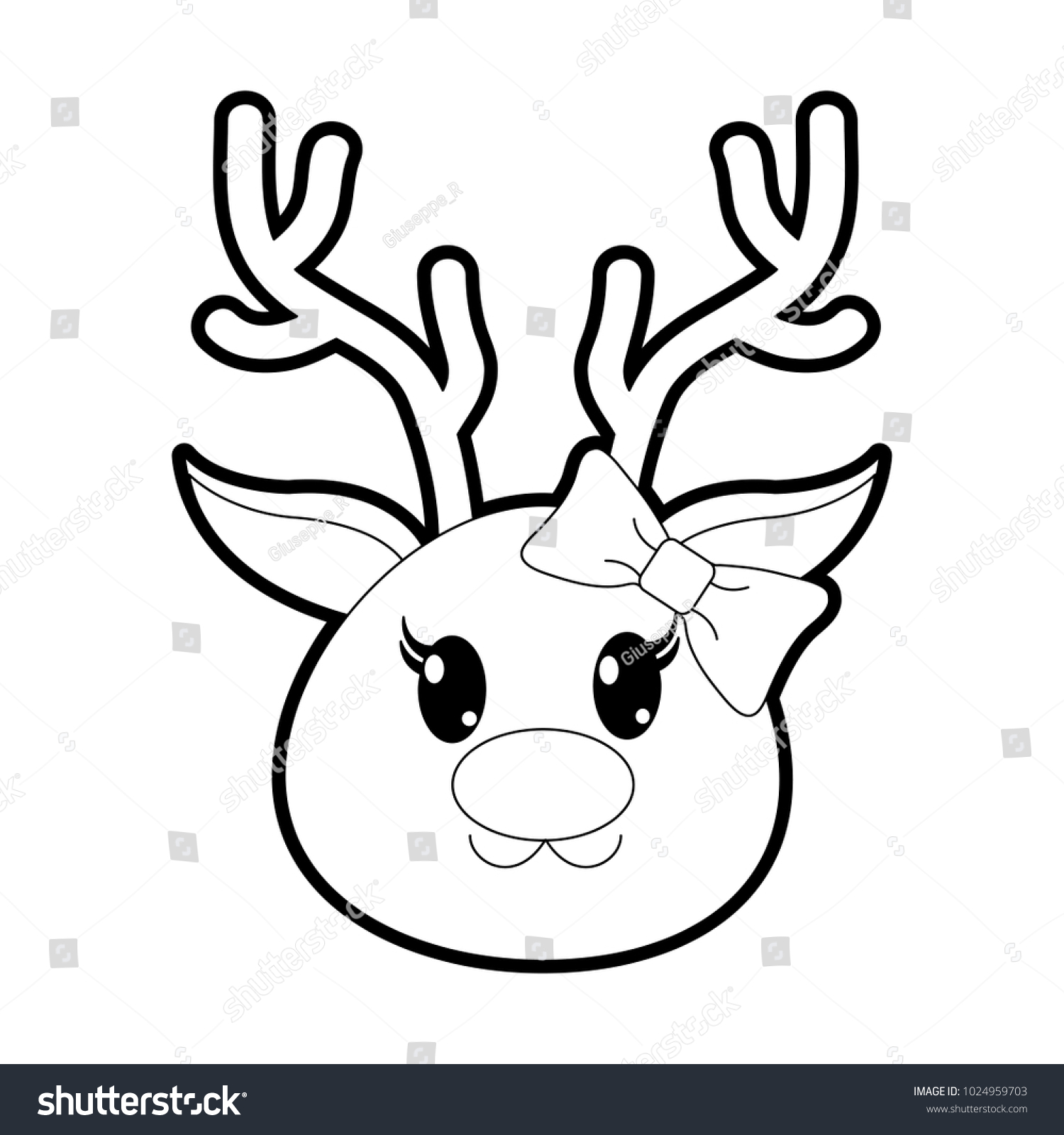 Outline Female Reindeer Head Cute Animal Stock Vector (Royalty Free) 102495...