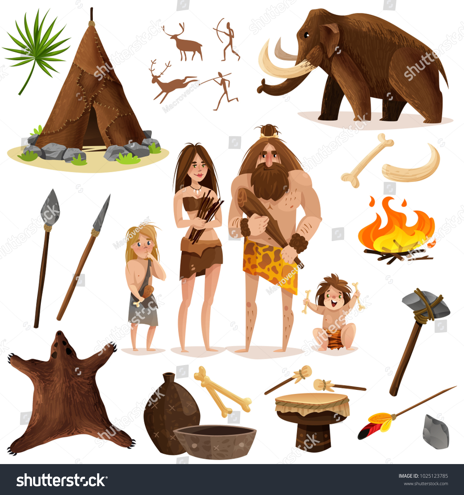 Cavemen Decorative Icons Set Hut Weapon Stock Vector (Royalty Free ...