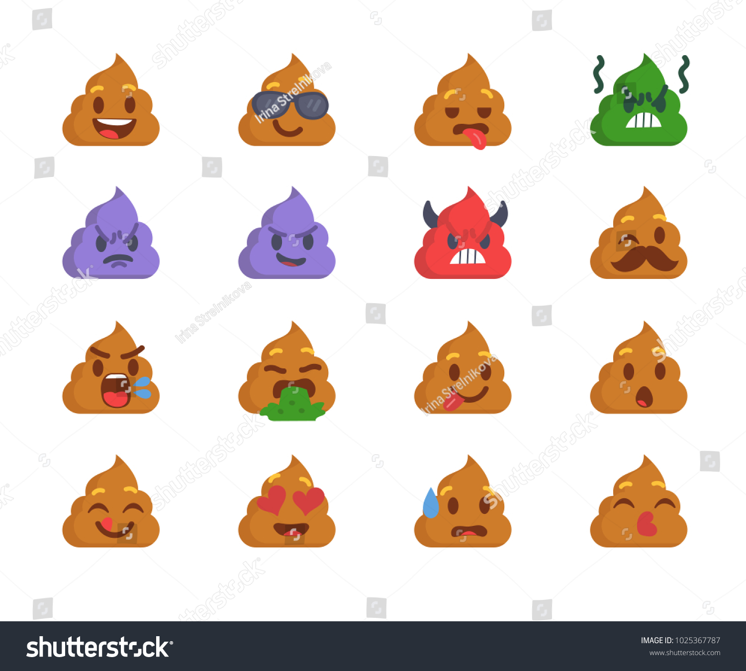 Cartoon Poop Emoji Collection Set Emoticons Stock Illustration ...