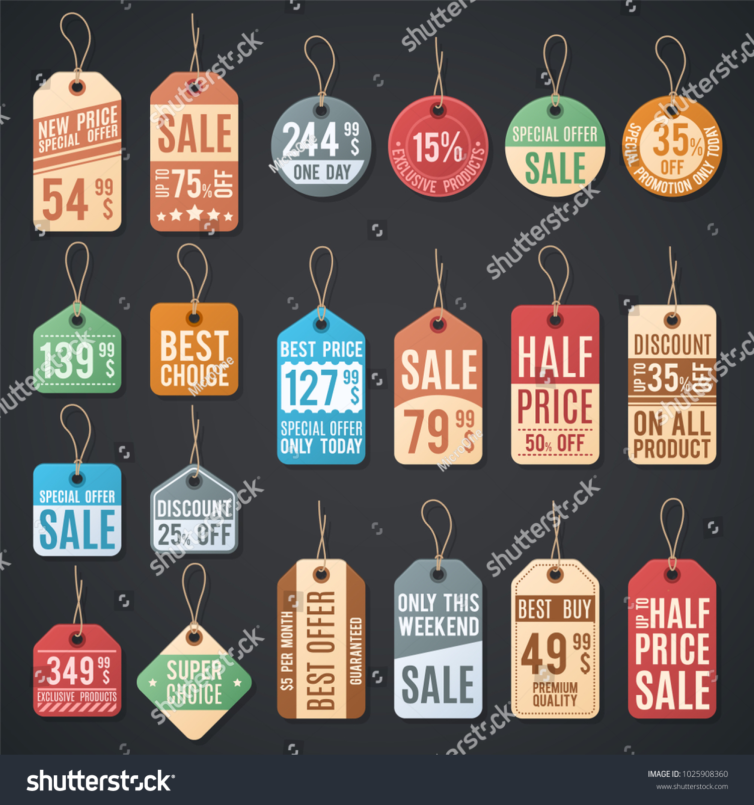 Price Tags Sale Labels Thread Retail Stock Illustration ...
