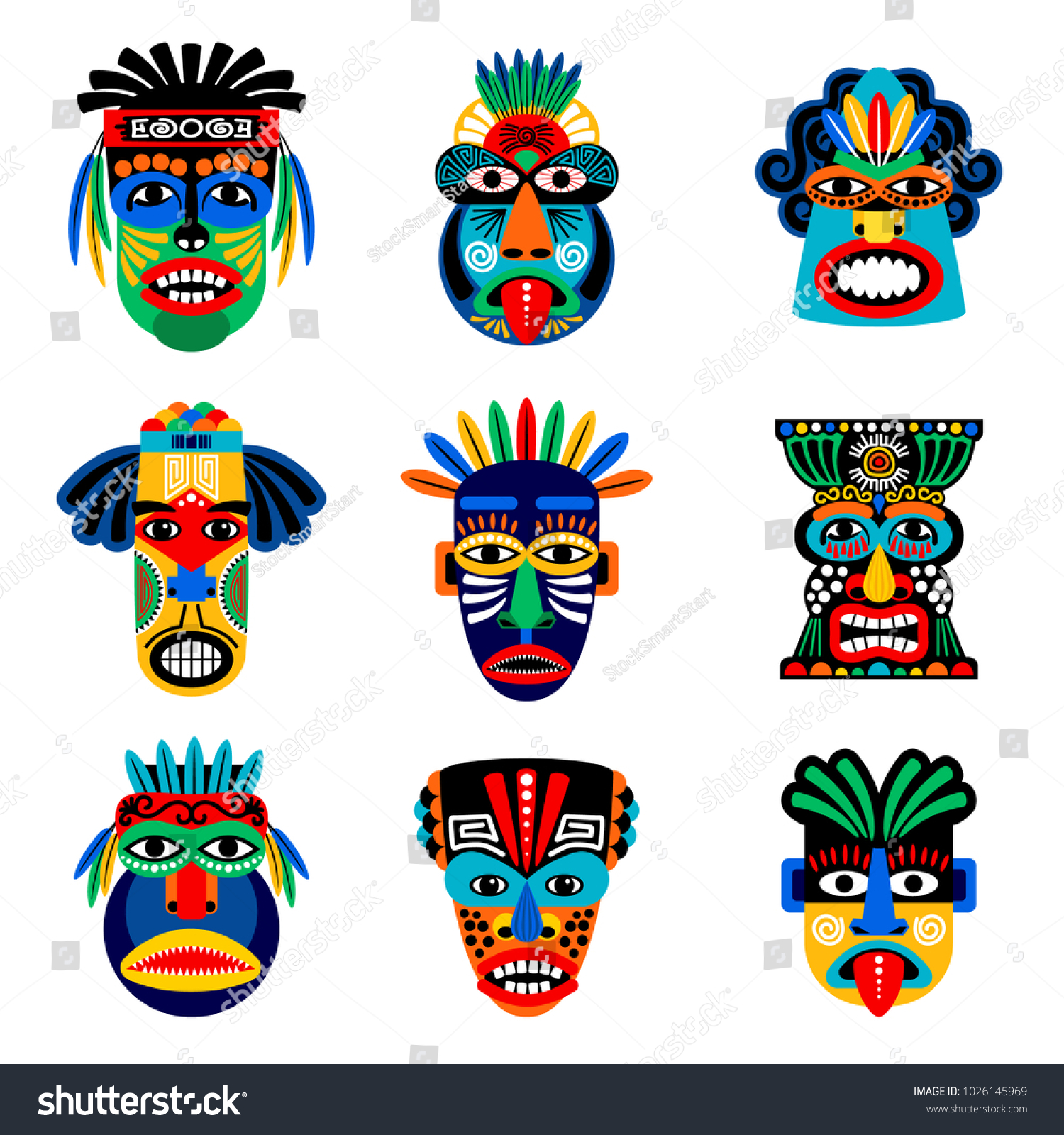 Zulu Aztec Mask Icons Mexican Indian Stock Illustration 1026145969 ...